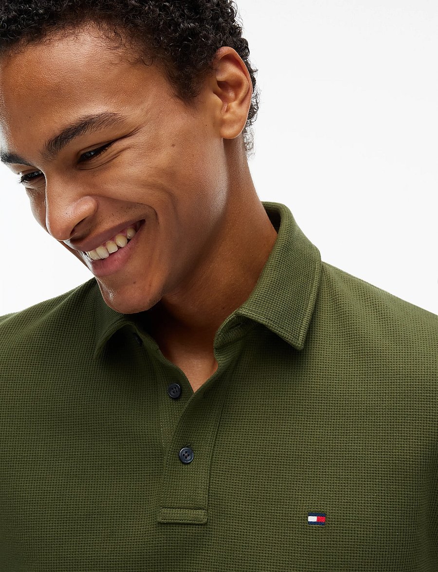 Tommy Hilfiger - LS WAFFLE REG POLO - långärmade stickade pikétröjor - huntsman green - 3