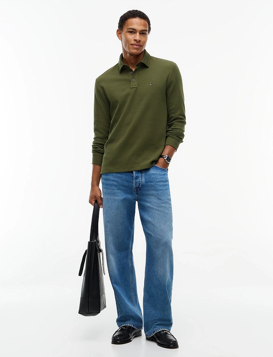 Tommy Hilfiger - LS WAFFLE REG POLO - långärmade stickade pikétröjor - huntsman green - 4