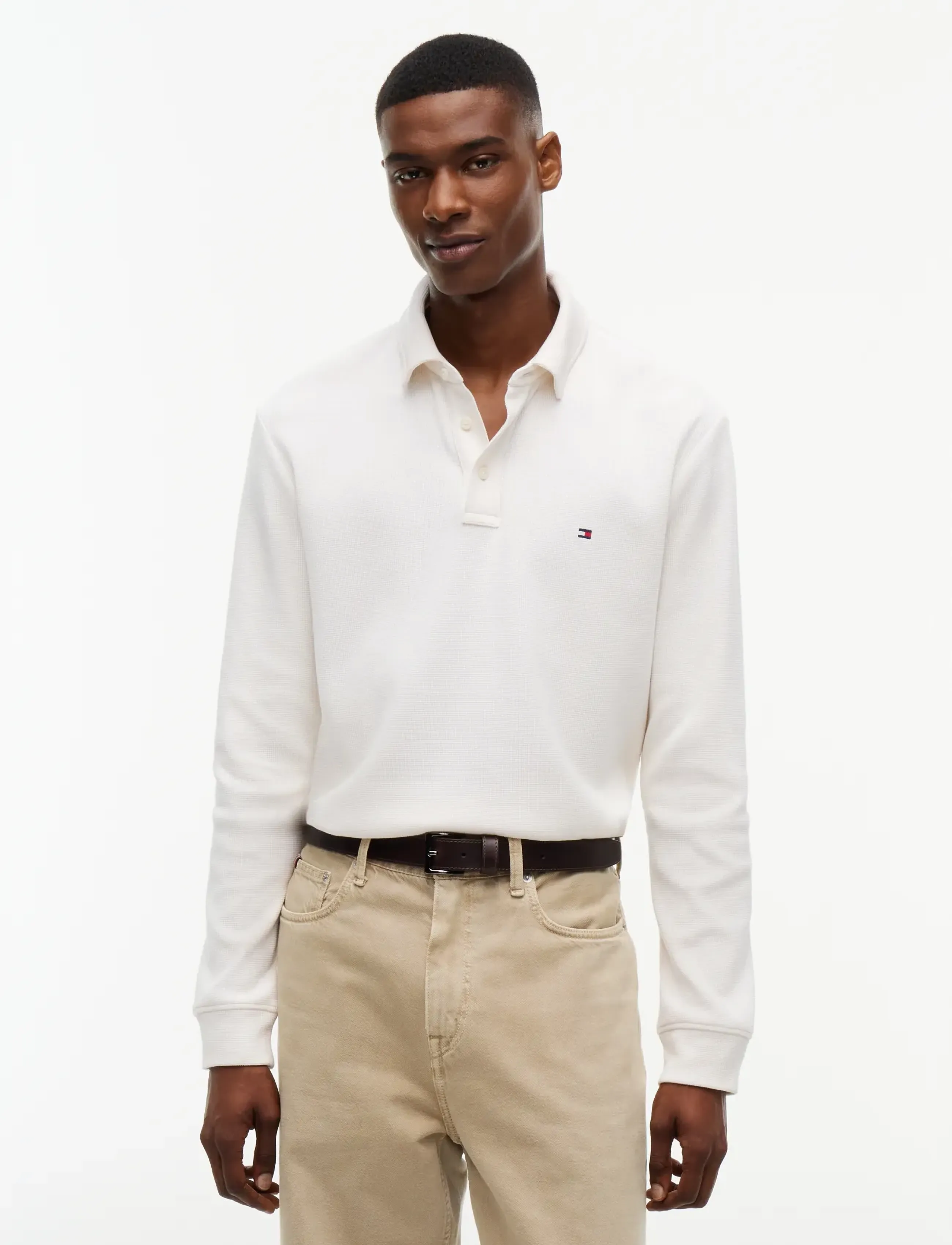 Tommy Hilfiger LS WAFFLE REG POLO - Tommy Hilfiger - IVORY PETAL / cream