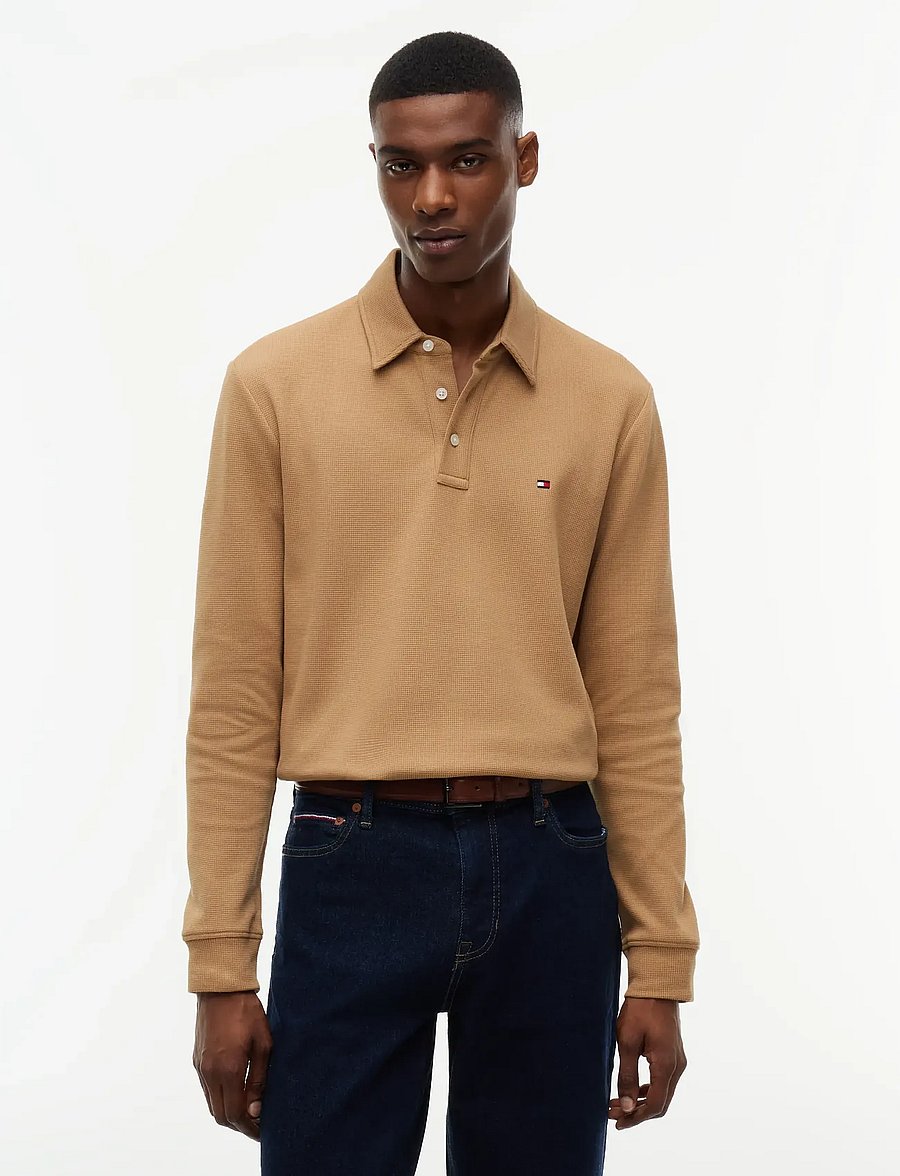 Tommy Hilfiger - LS WAFFLE REG POLO - långärmade pikéer - safari canvas - 0