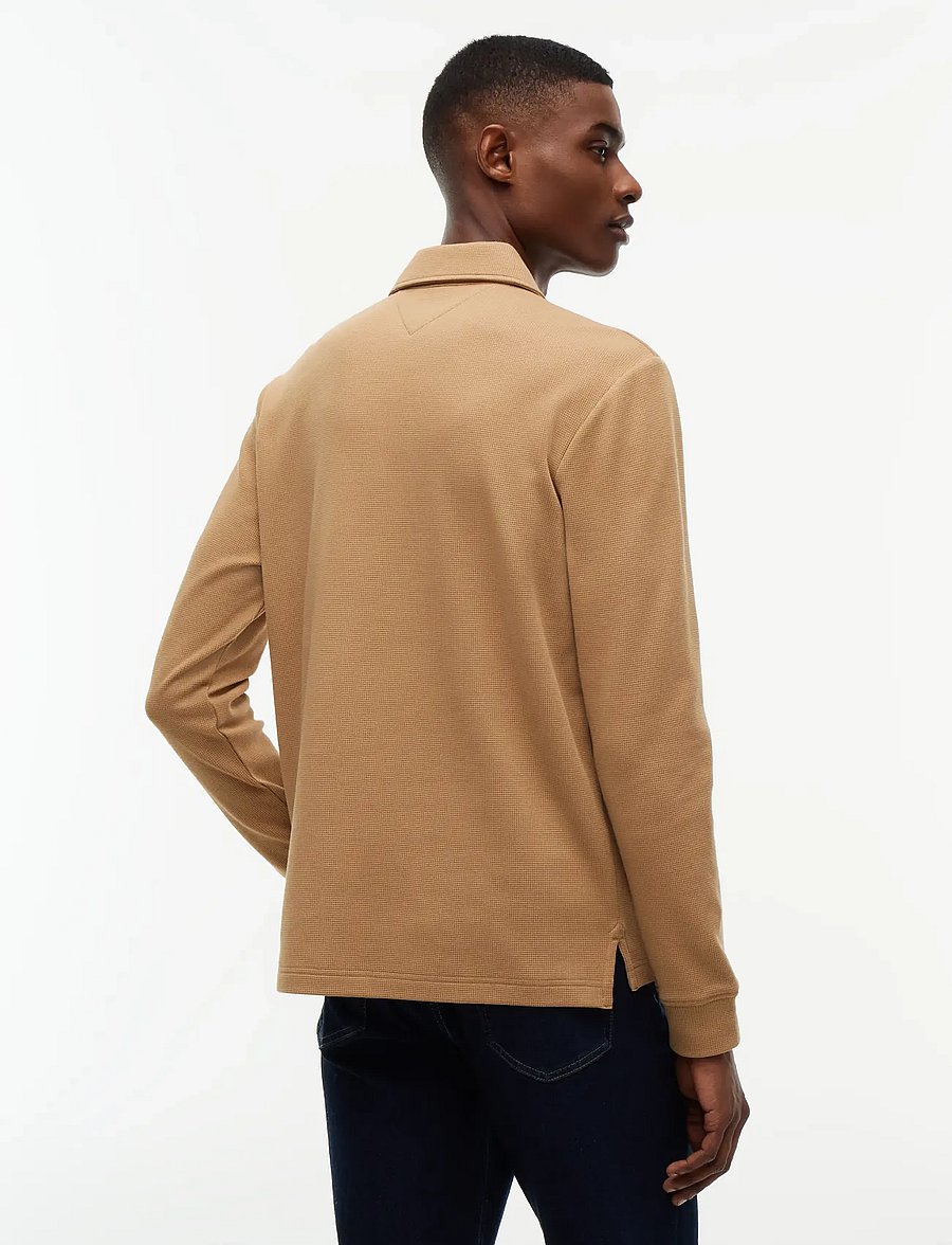 Tommy Hilfiger - LS WAFFLE REG POLO - långärmade pikéer - safari canvas - 2
