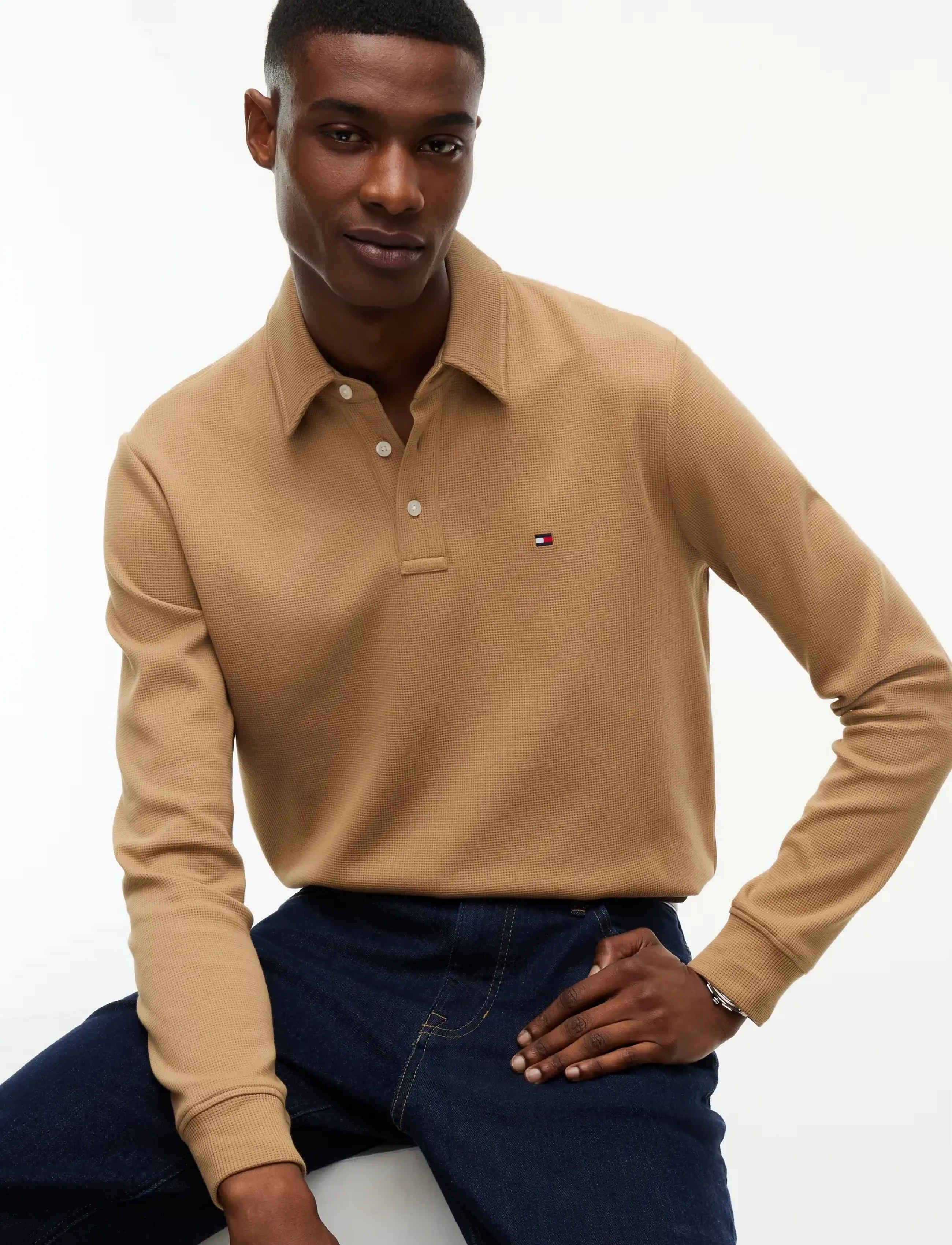 Tommy Hilfiger - LS WAFFLE REG POLO - långärmade pikéer - safari canvas - 3