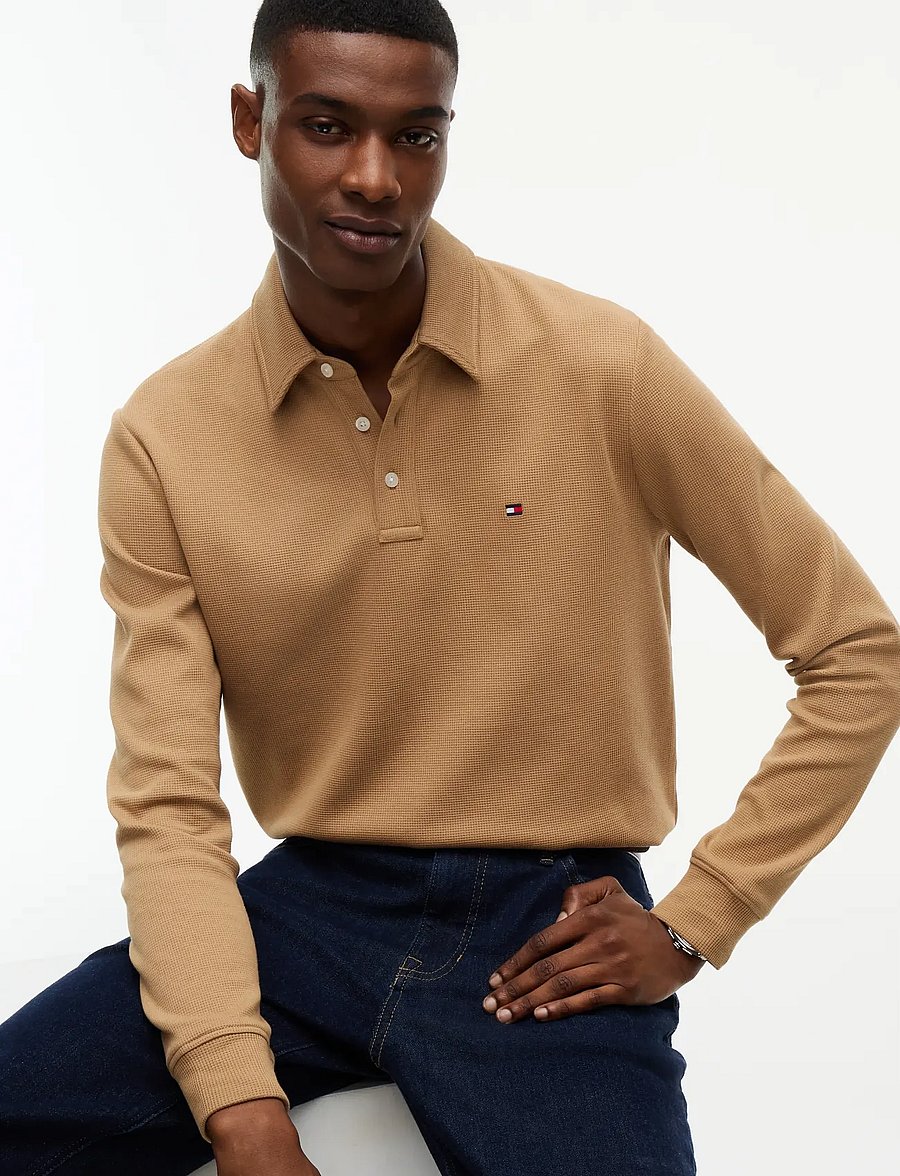 Tommy Hilfiger - LS WAFFLE REG POLO - långärmade pikéer - safari canvas - 3