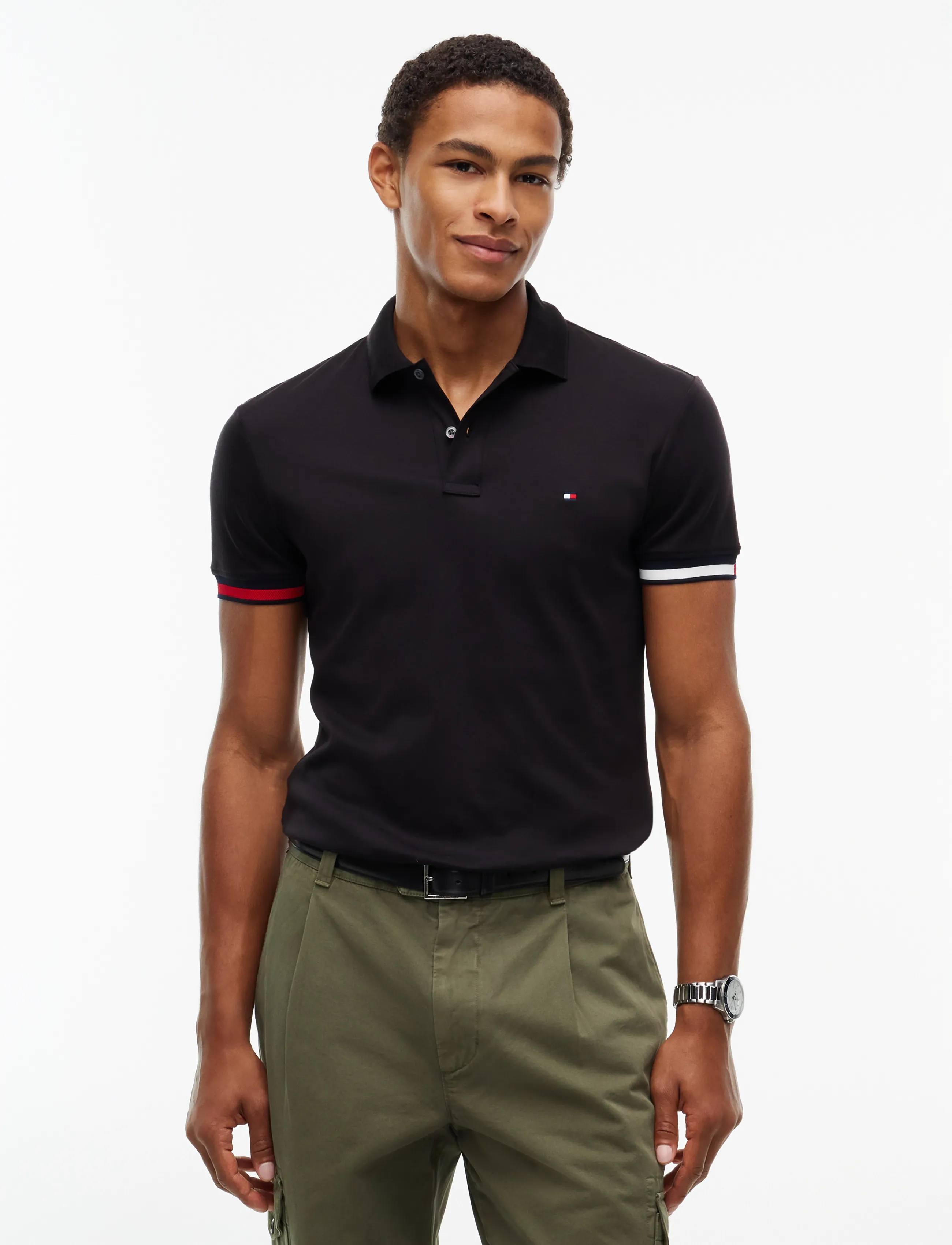 Tommy Hilfiger LIQUID COTTON CUFF SLIM POLO - Kurzärmelig - BLACK / black