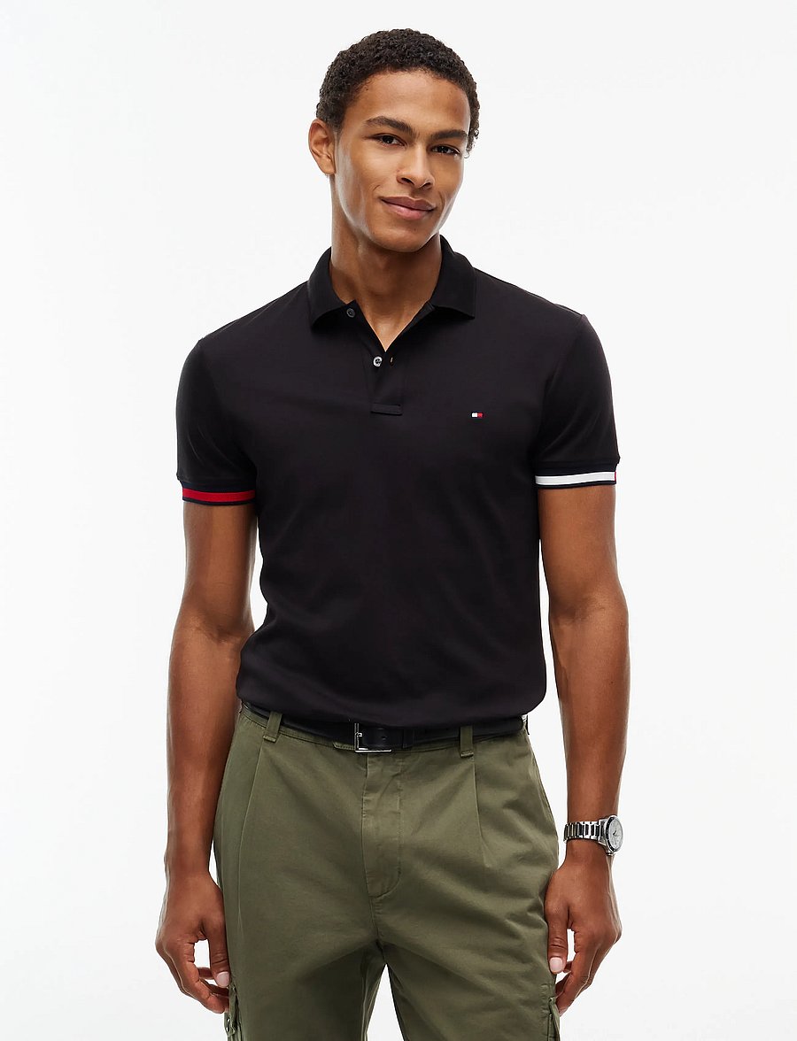 Tommy Hilfiger - LIQUID COTTON CUFF SLIM POLO - lühikeste varrukatega polod - black - 0