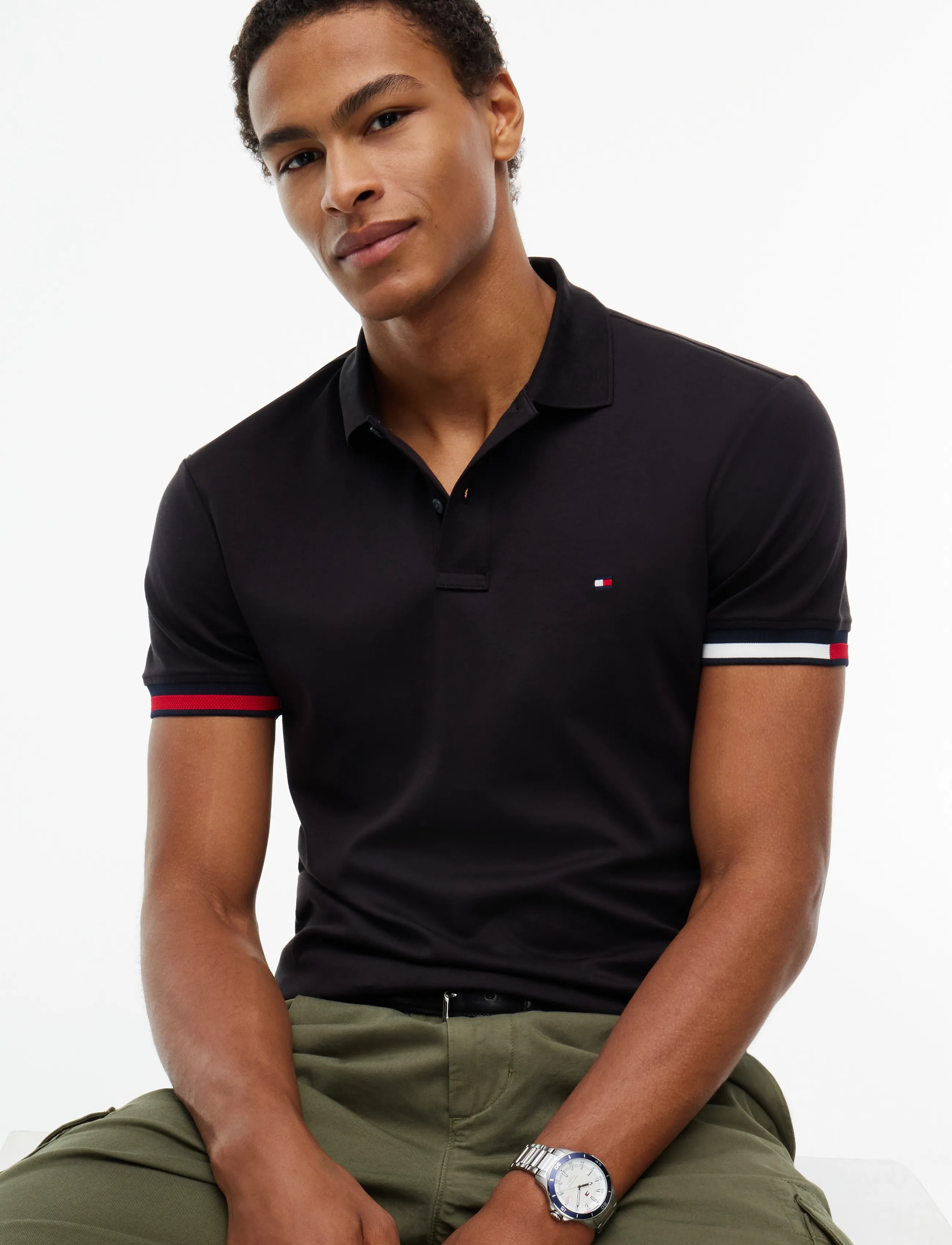 Tommy Hilfiger - LIQUID COTTON CUFF SLIM POLO - lühikeste varrukatega polod - black - 3