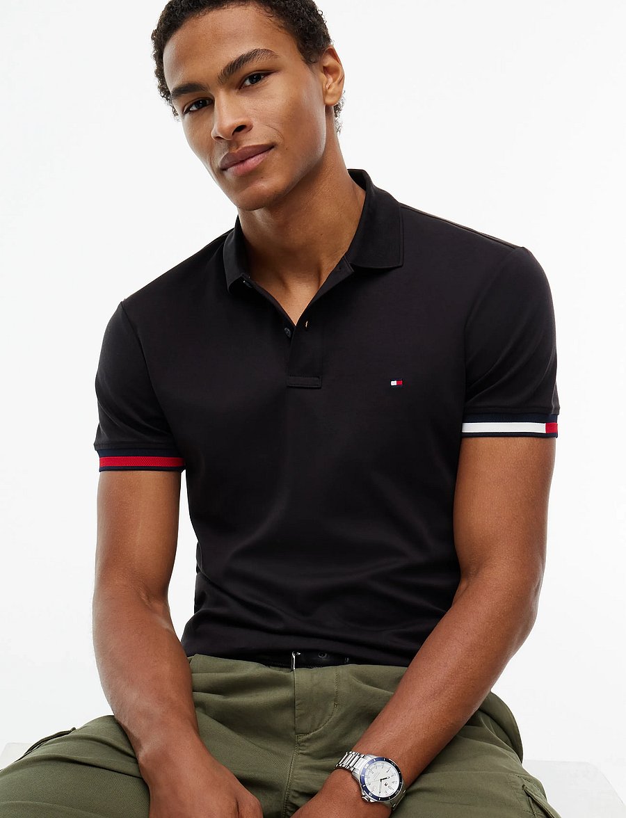 Tommy Hilfiger - LIQUID COTTON CUFF SLIM POLO - lühikeste varrukatega polod - black - 3
