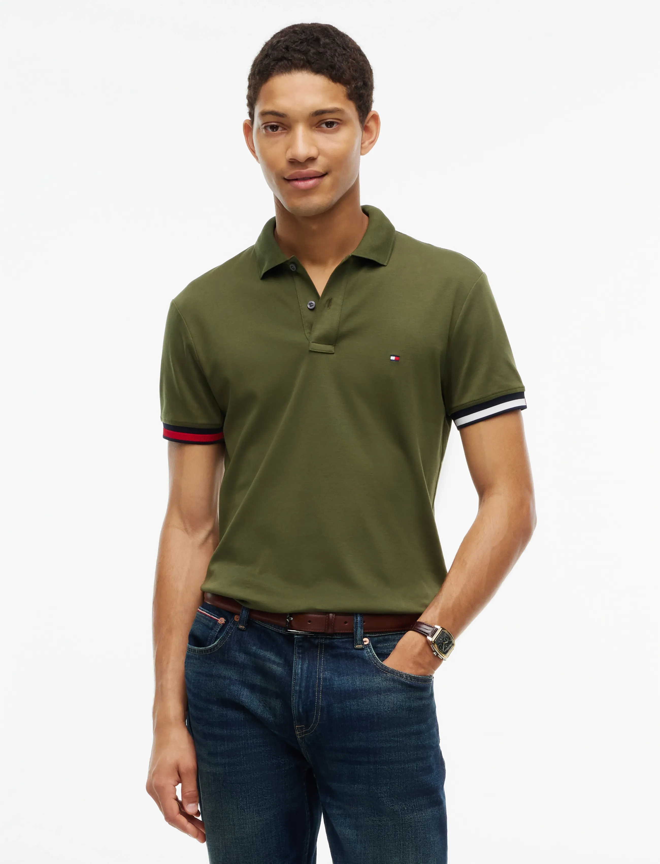Tommy Hilfiger LIQUID COTTON CUFF SLIM POLO - Kurzärmelig - HUNTSMAN GREEN / khaki/green