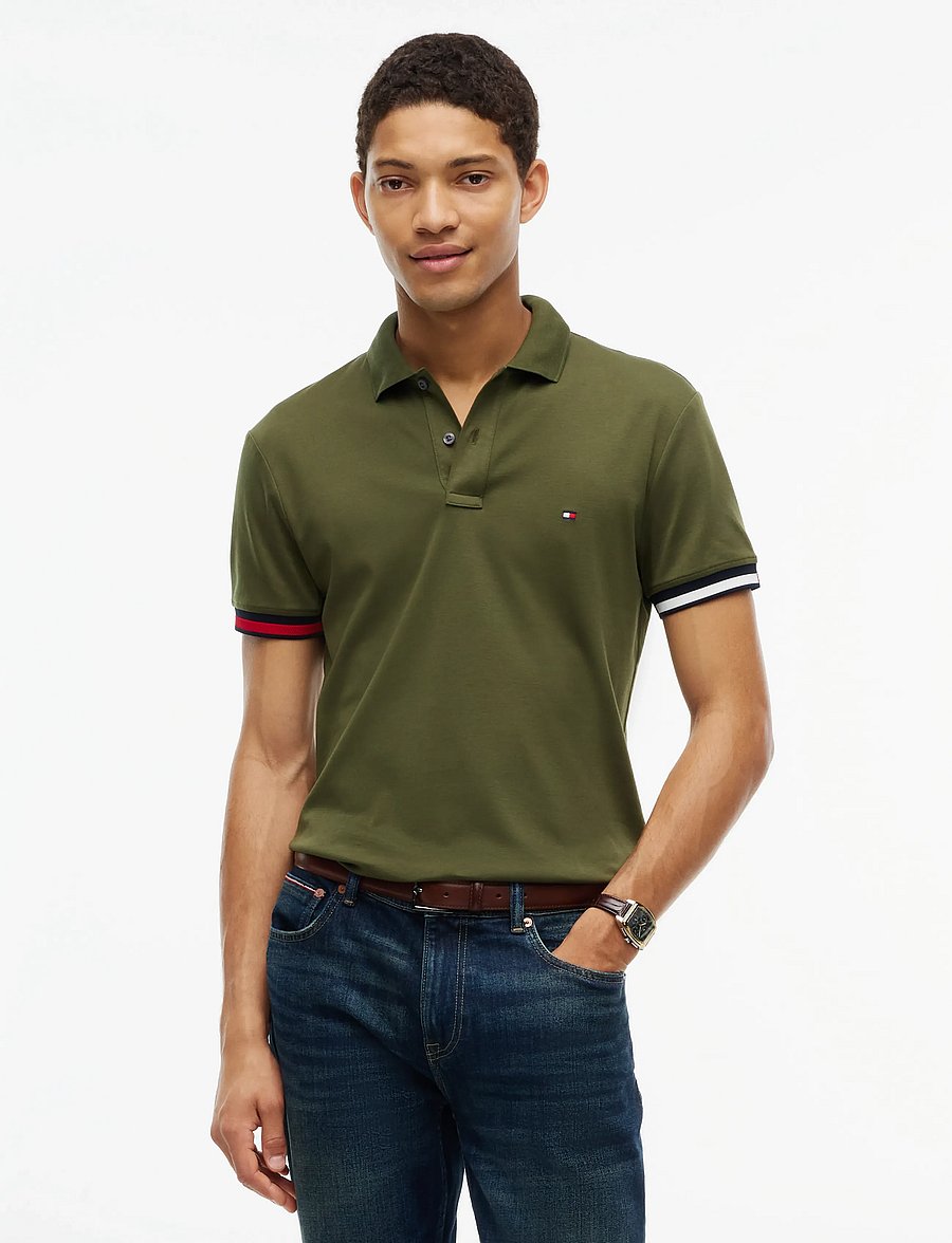 Tommy Hilfiger - LIQUID COTTON CUFF SLIM POLO - lühikeste varrukatega polod - huntsman green - 0