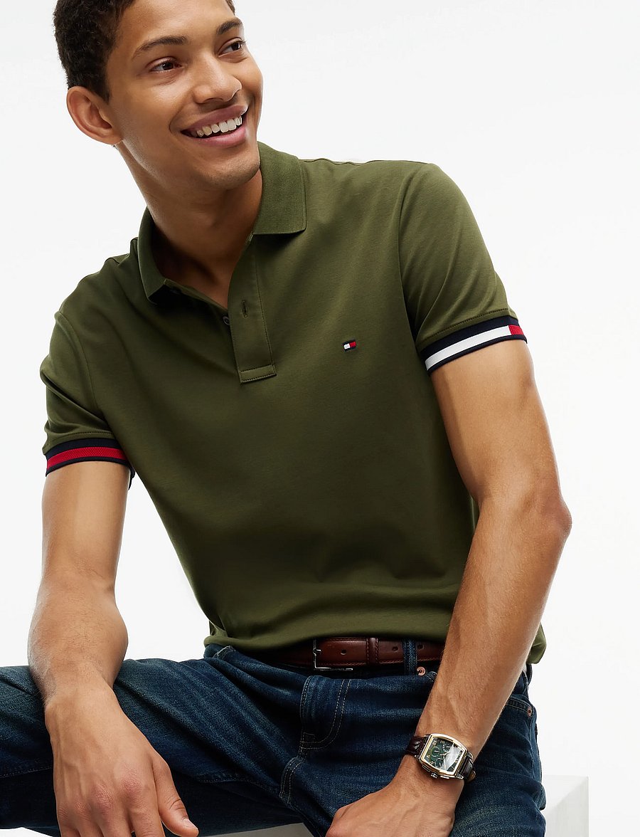 Tommy Hilfiger - LIQUID COTTON CUFF SLIM POLO - lühikeste varrukatega polod - huntsman green - 3