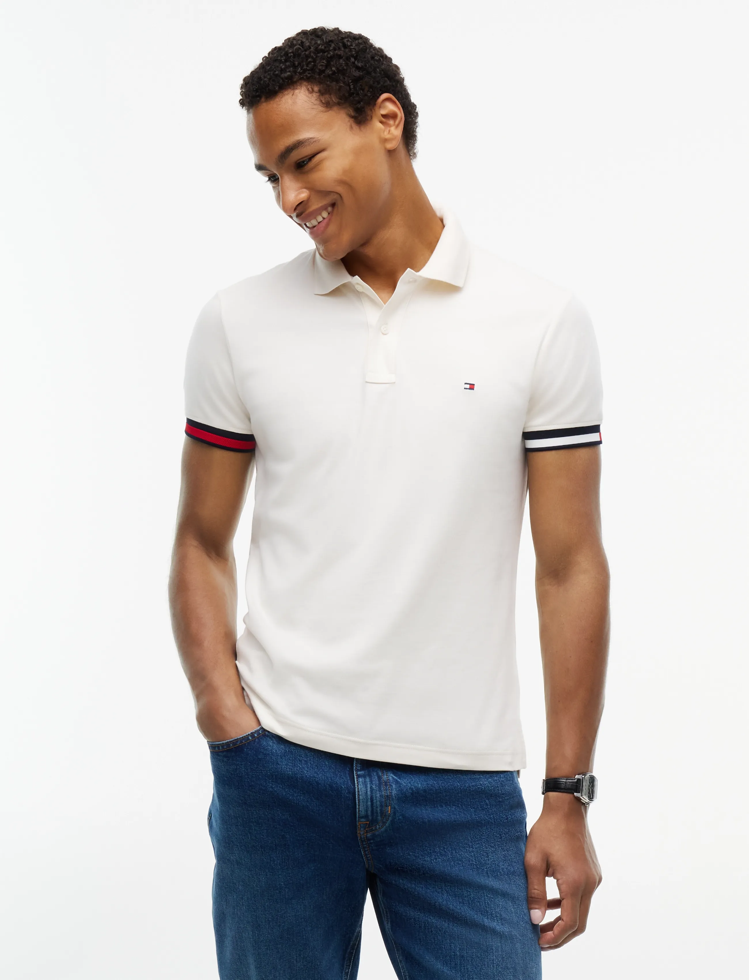 Tommy Hilfiger LIQUID COTTON CUFF SLIM POLO - Tommy Hilfiger - IVORY PETAL / cream