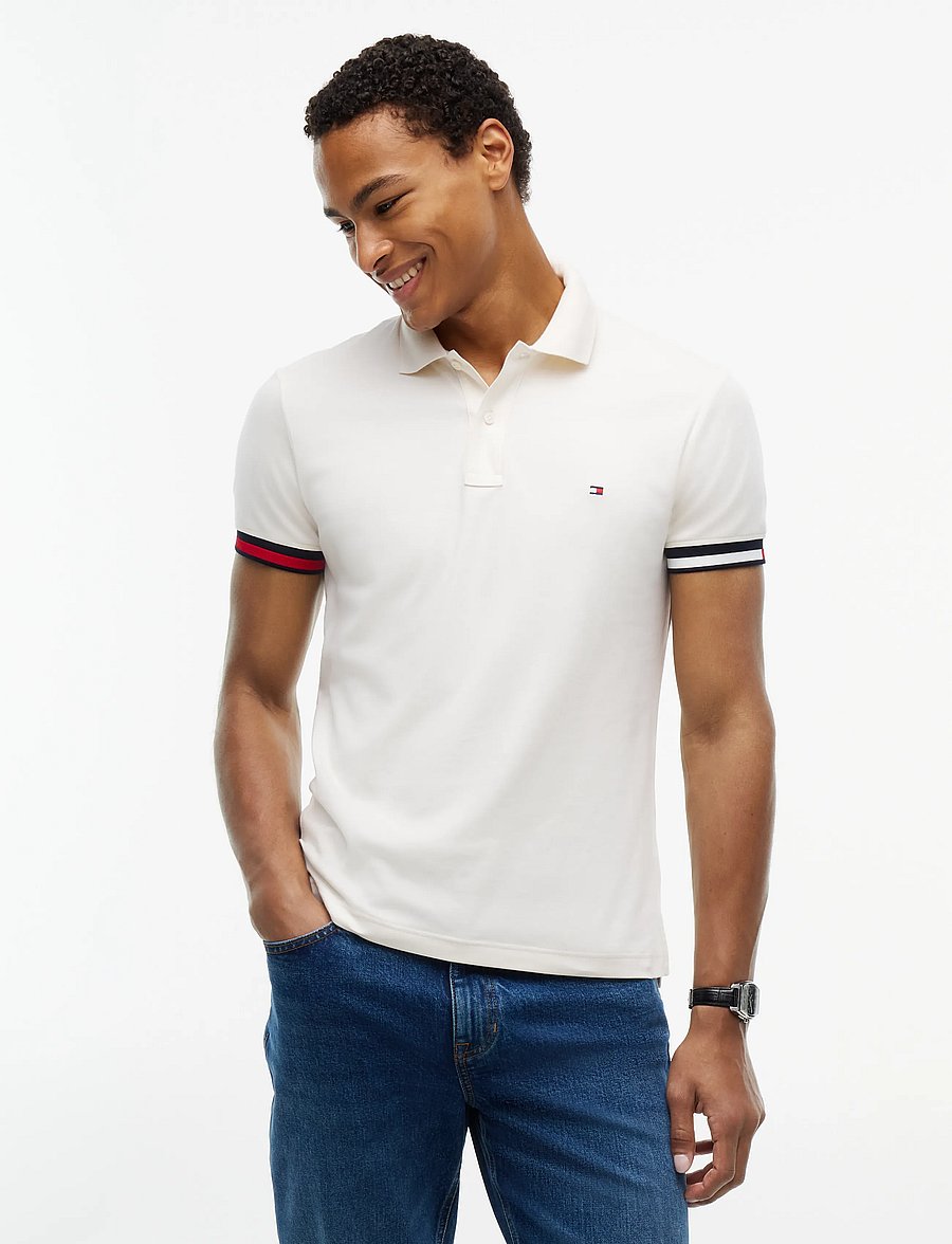 Tommy Hilfiger - LIQUID COTTON CUFF SLIM POLO - lühikeste varrukatega polod - ivory petal - 0