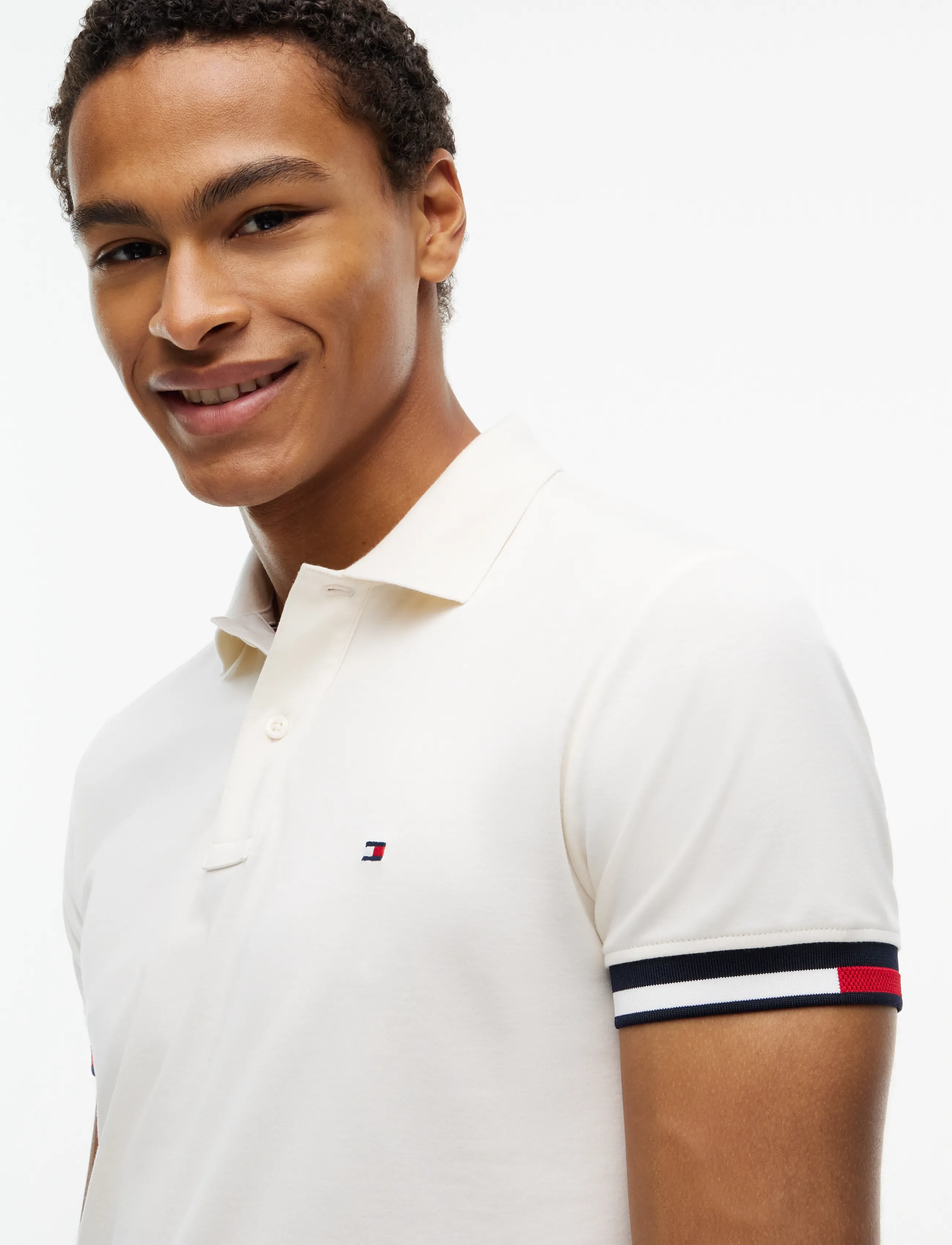 Tommy Hilfiger - LIQUID COTTON CUFF SLIM POLO - lühikeste varrukatega polod - ivory petal - 3