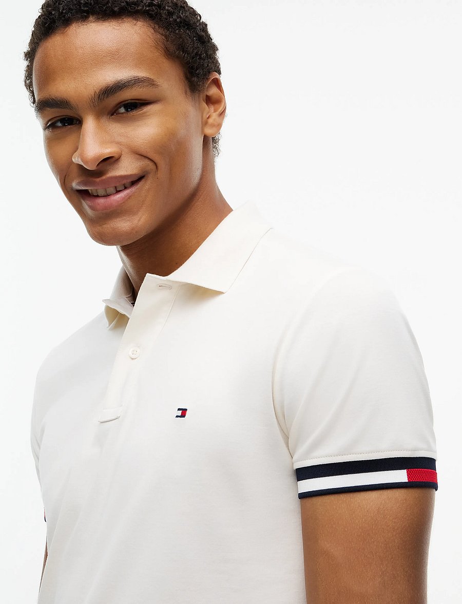 Tommy Hilfiger - LIQUID COTTON CUFF SLIM POLO - lühikeste varrukatega polod - ivory petal - 3