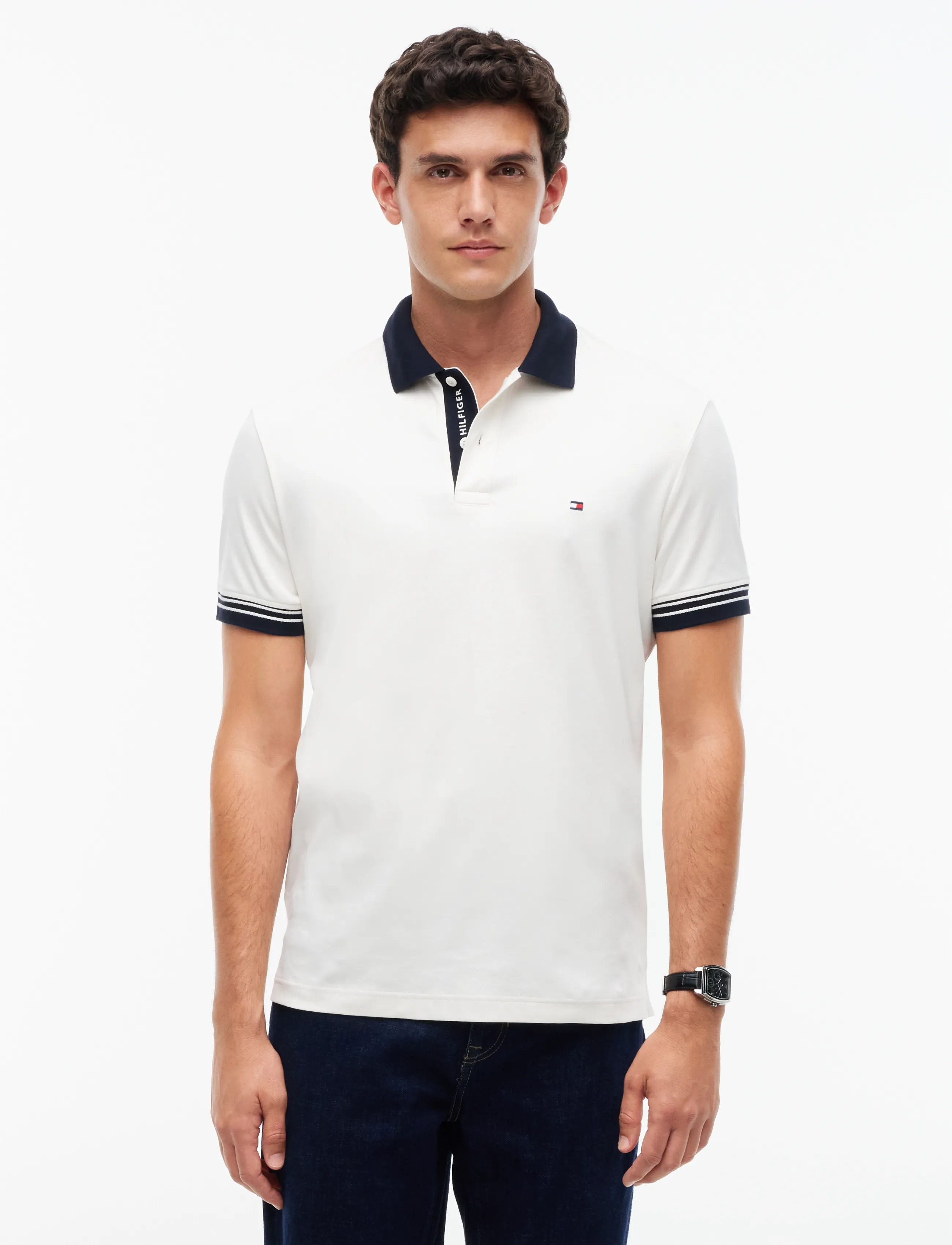 Tommy Hilfiger INTERLOCK PLACKT DETAIL REG POLO - Kleidung - IVORY PETAL / white