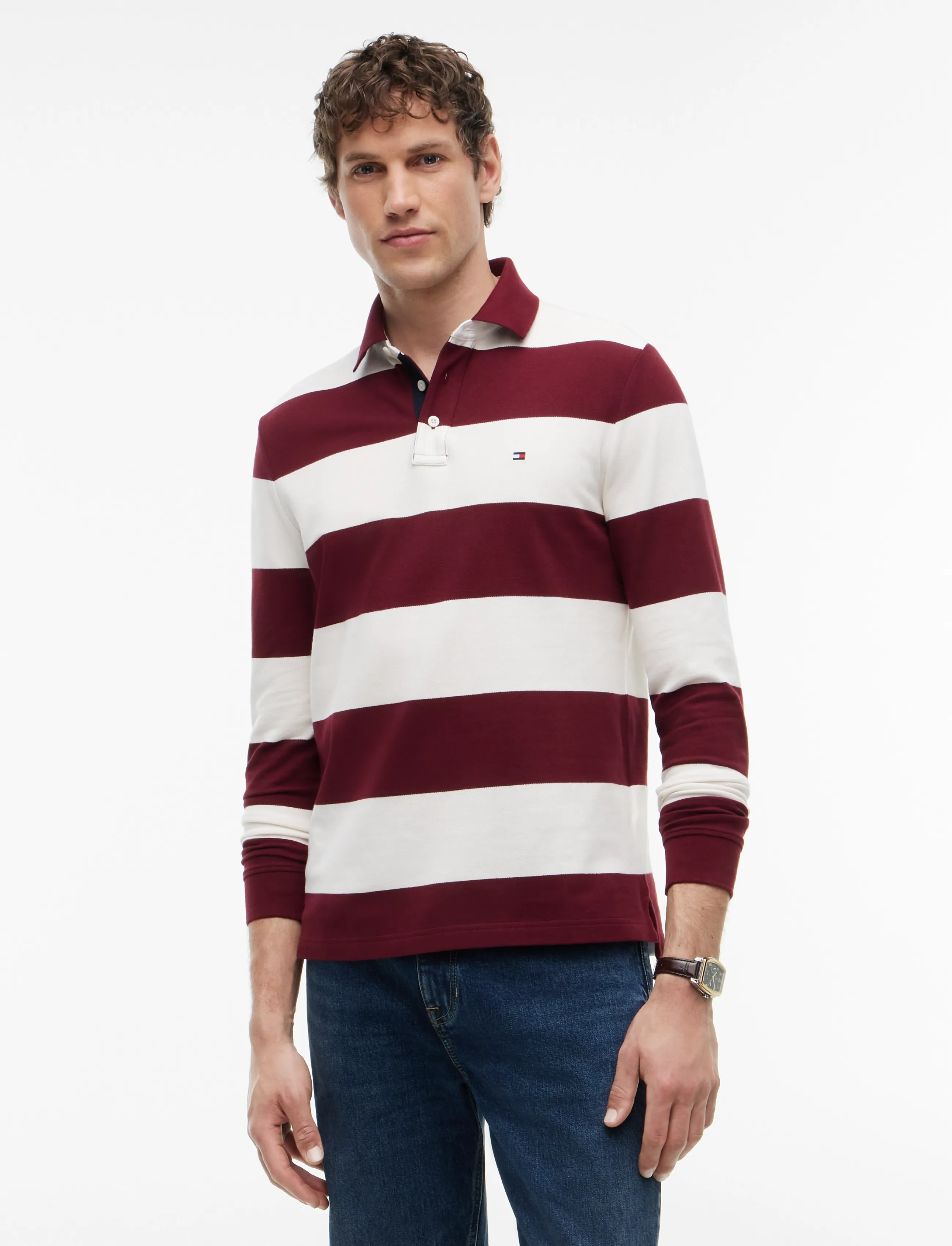Tommy Hilfiger - LS RUGBY STRIPE CLASSIC POLO - pikkade varrukatega polod - burgundy ivory petal - 0