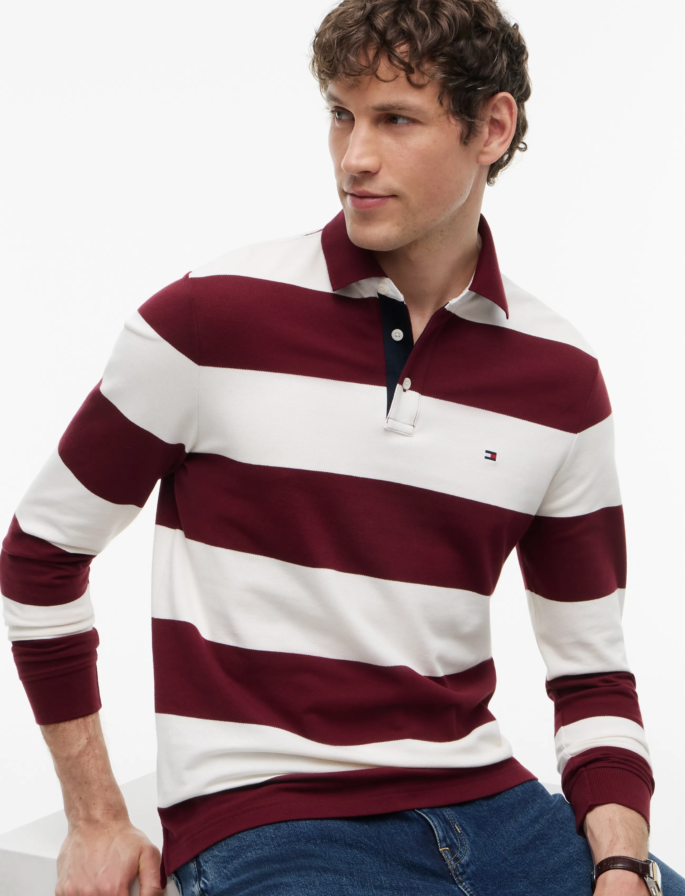 Tommy Hilfiger - LS RUGBY STRIPE CLASSIC POLO - pikkade varrukatega polod - burgundy ivory petal - 3