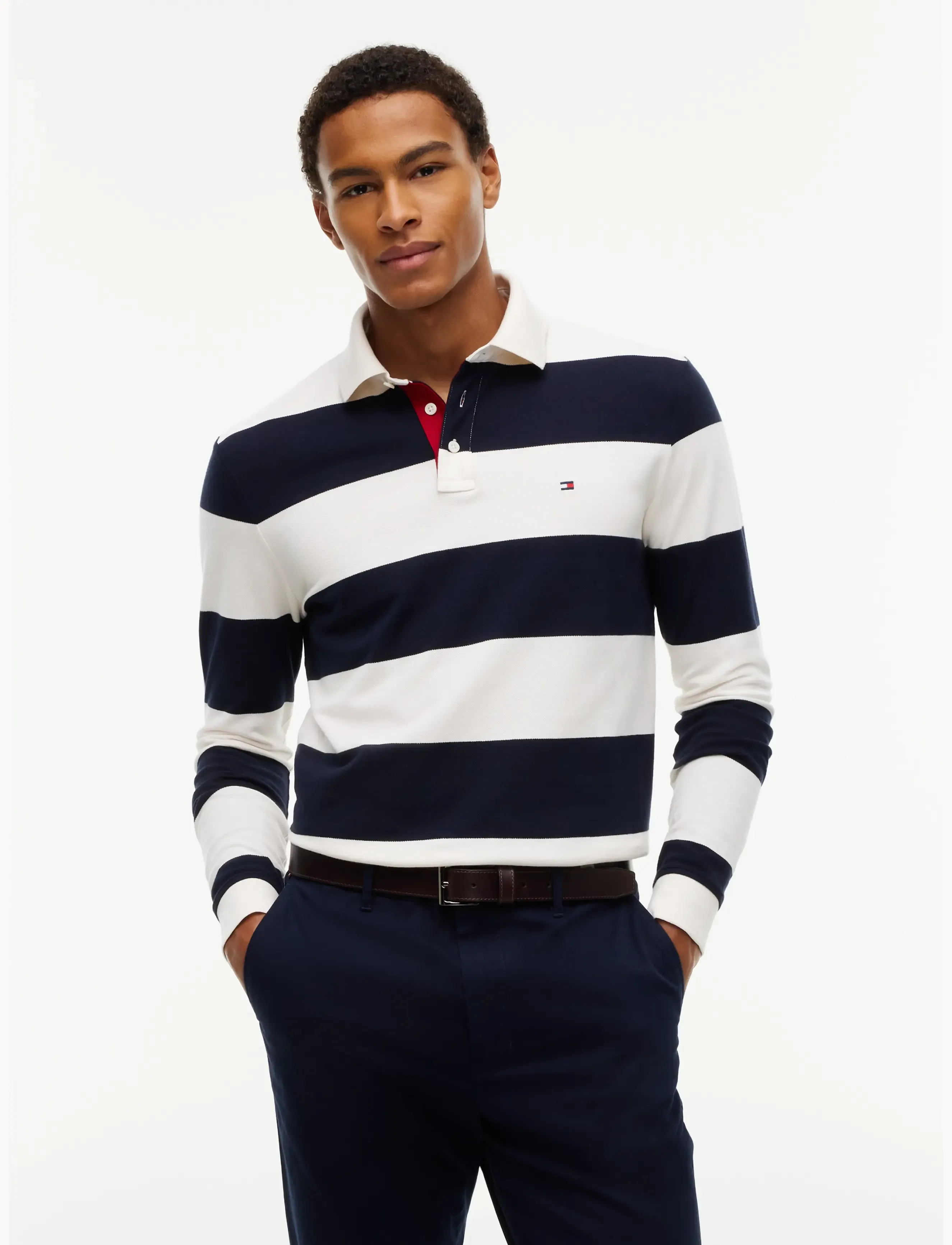 Tommy Hilfiger LS RUGBY STRIPE CLASSIC POLO - Tommy Hilfiger - IVORY PETAL   NAVY BLUE / cream