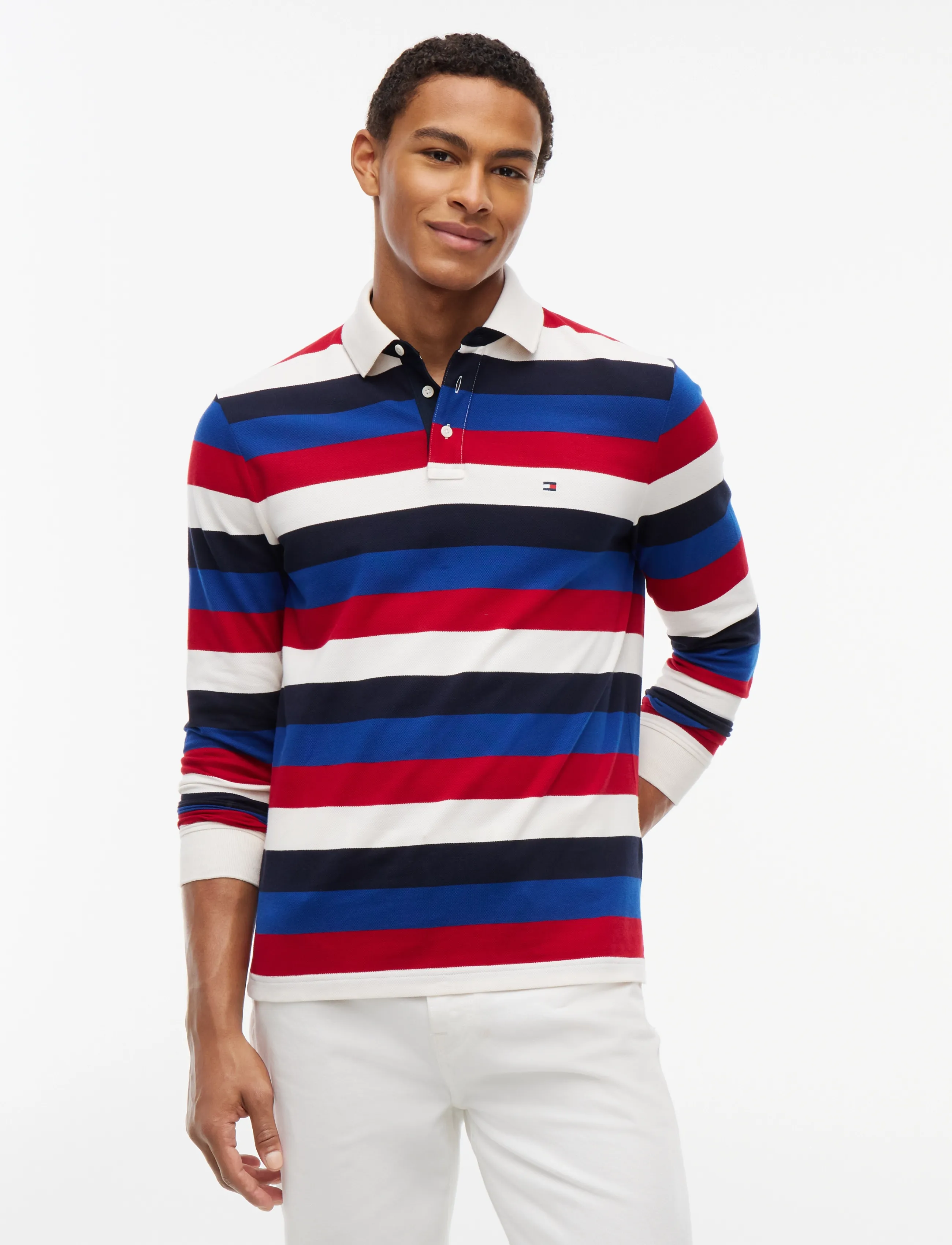 Tommy Hilfiger LS RUGBY STRIPE CLASSIC POLO - Polo marškinėliai ilgomis rankovėmis - MEDIUM RED   MULTI / multi