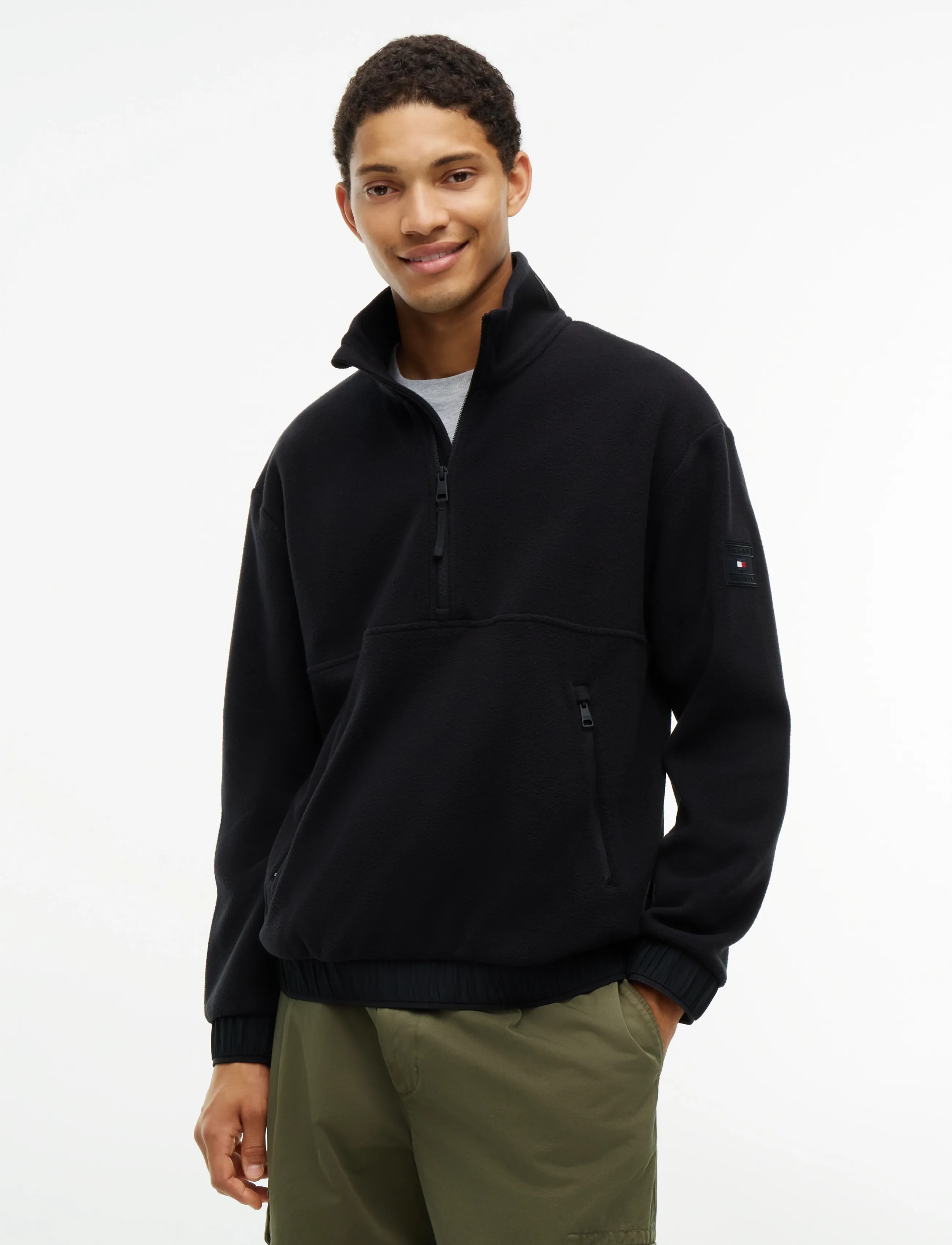 Tommy Hilfiger 1/4 ZIP COLOR BLOCK SWEATSHIRT - Osta olukorra järgi - BLACK / black