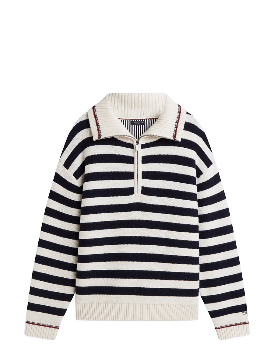 Tommy Hilfiger - NY STRIPE SWEATER - pullover mit halbem reißverschluss - navy blue ivory petal - 0