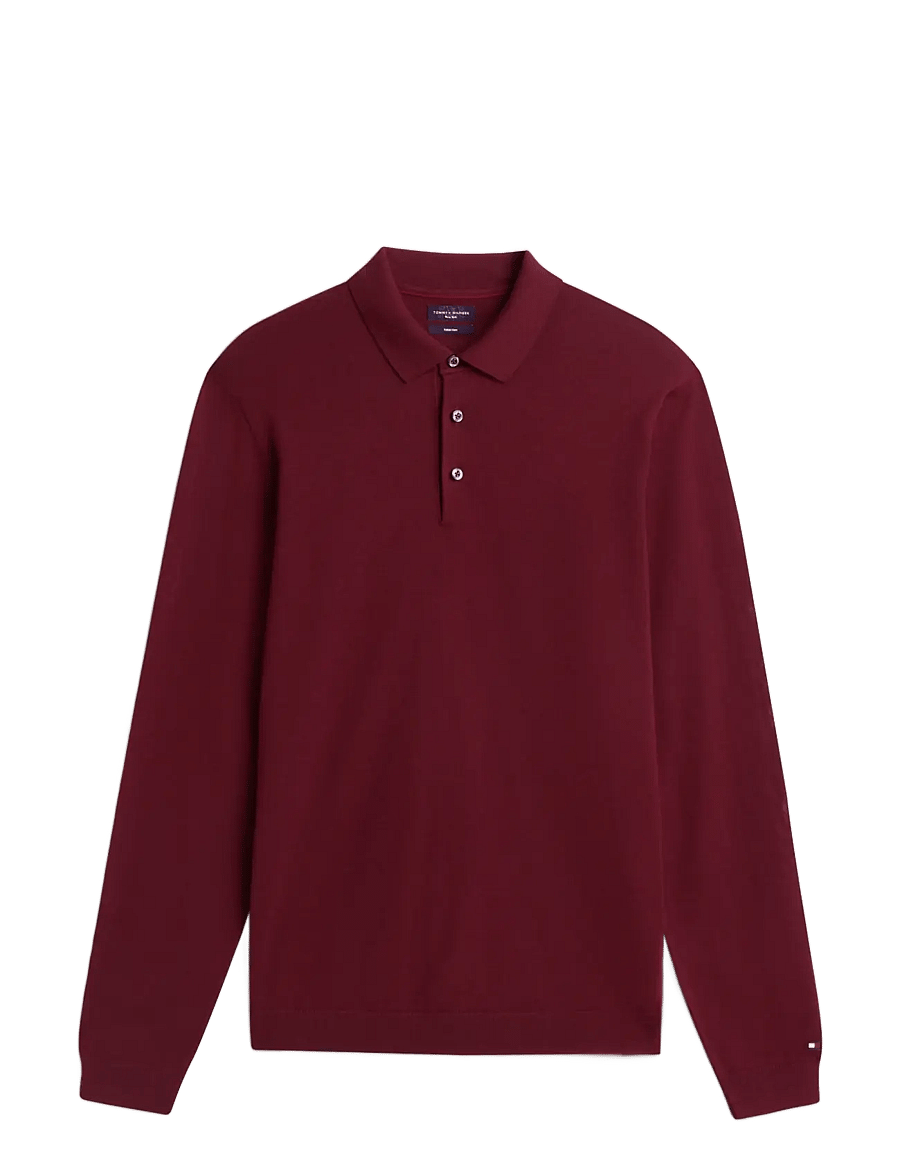 Tommy Hilfiger - NY MERINO L/S POLO - langärmelige strick-polohemden - burgundy - 1