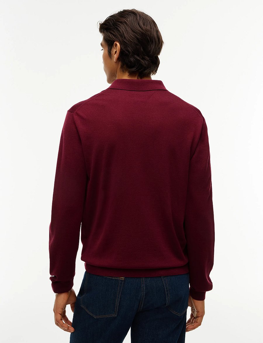 Tommy Hilfiger - NY MERINO L/S POLO - langärmelige strick-polohemden - burgundy - 2