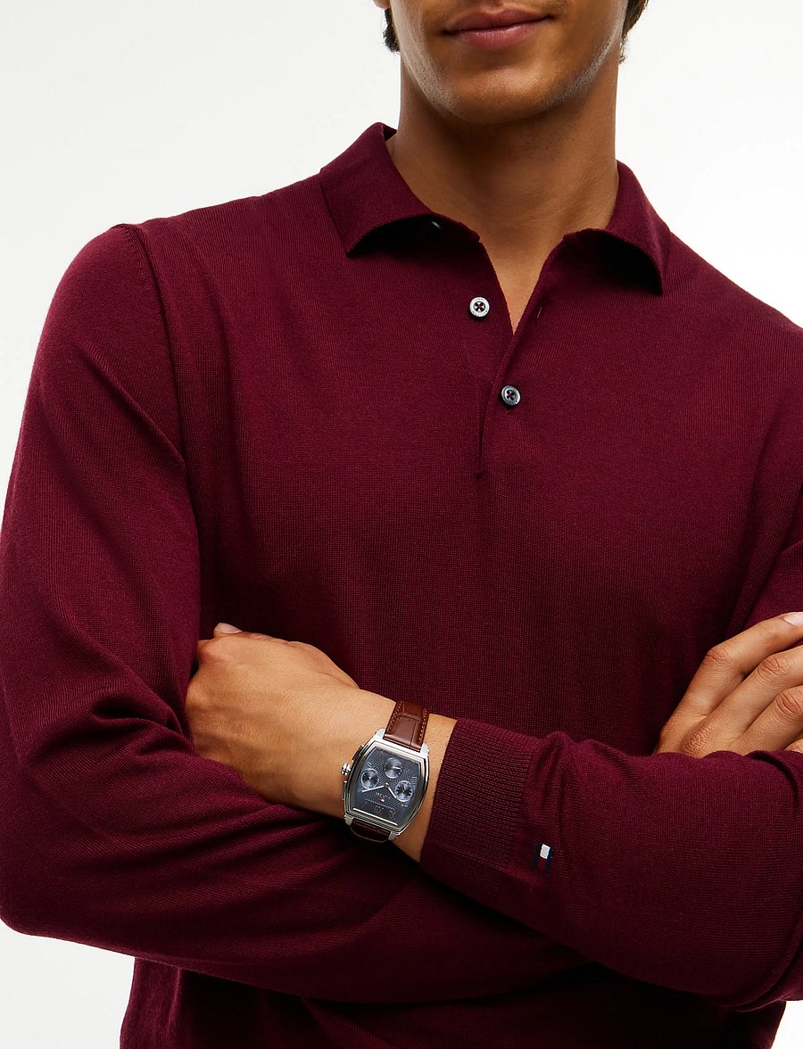 Tommy Hilfiger - NY MERINO L/S POLO - langärmelige strick-polohemden - burgundy - 3