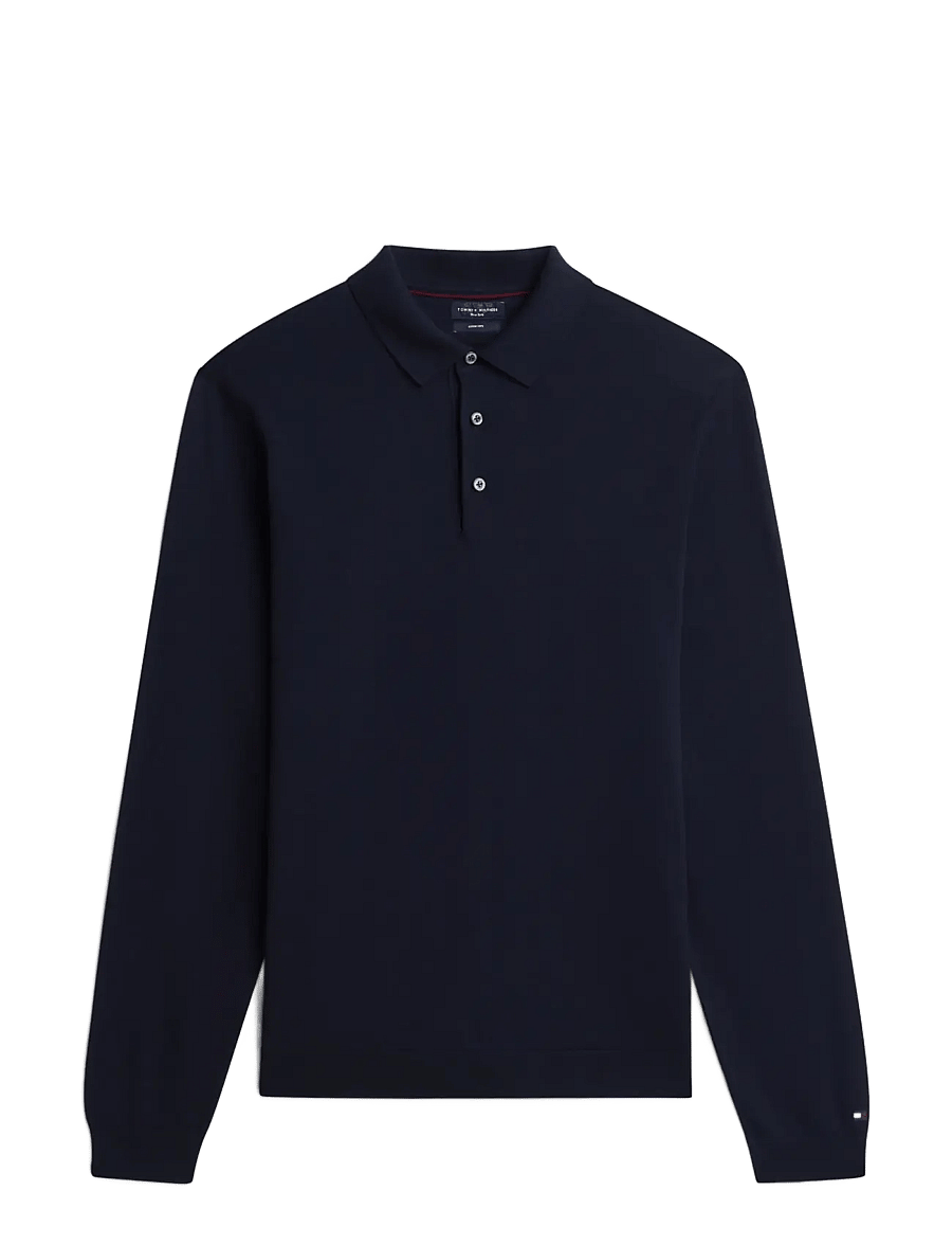 Tommy Hilfiger - NY MERINO L/S POLO - långärmade stickade pikétröjor - navy blue - 1