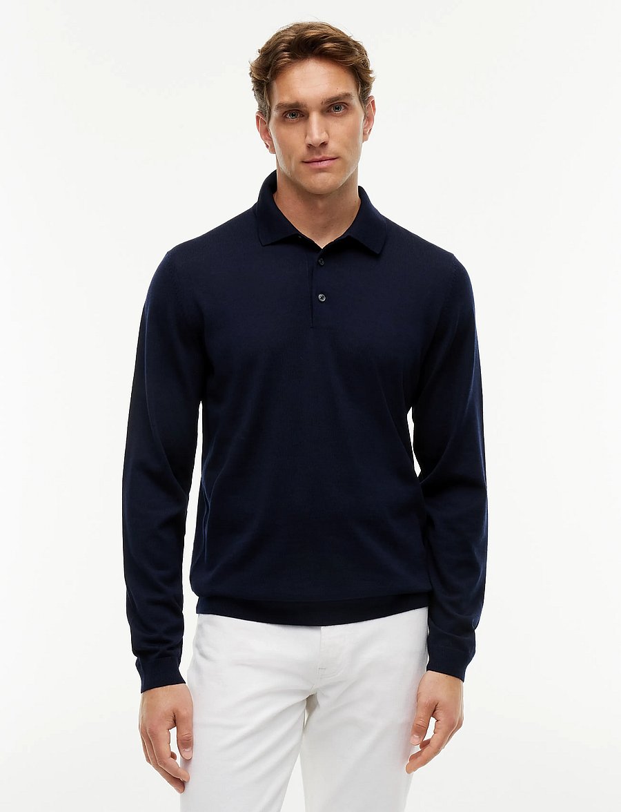 Tommy Hilfiger - NY MERINO L/S POLO - långärmade stickade pikétröjor - navy blue - 0
