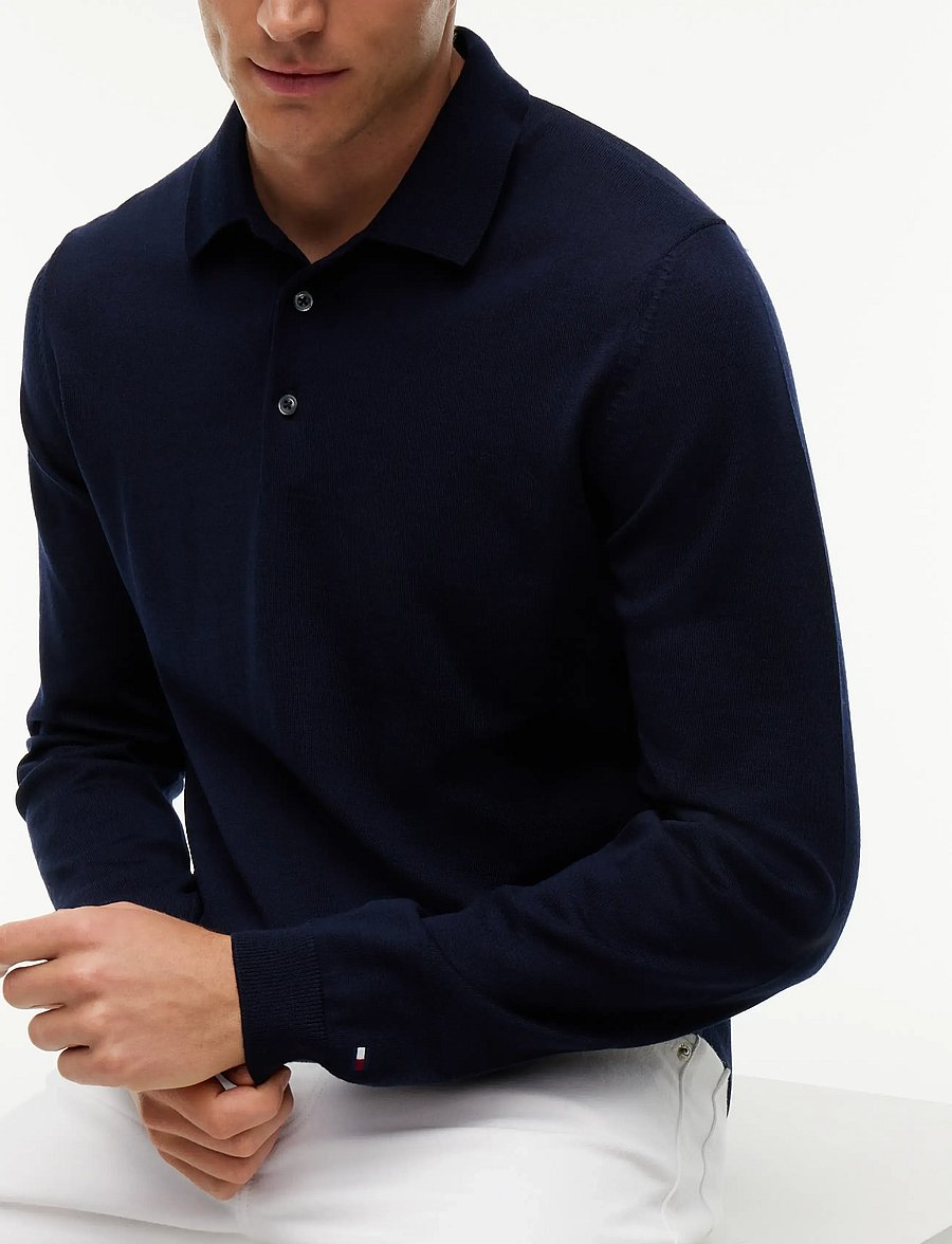 Tommy Hilfiger - NY MERINO L/S POLO - långärmade stickade pikétröjor - navy blue - 3