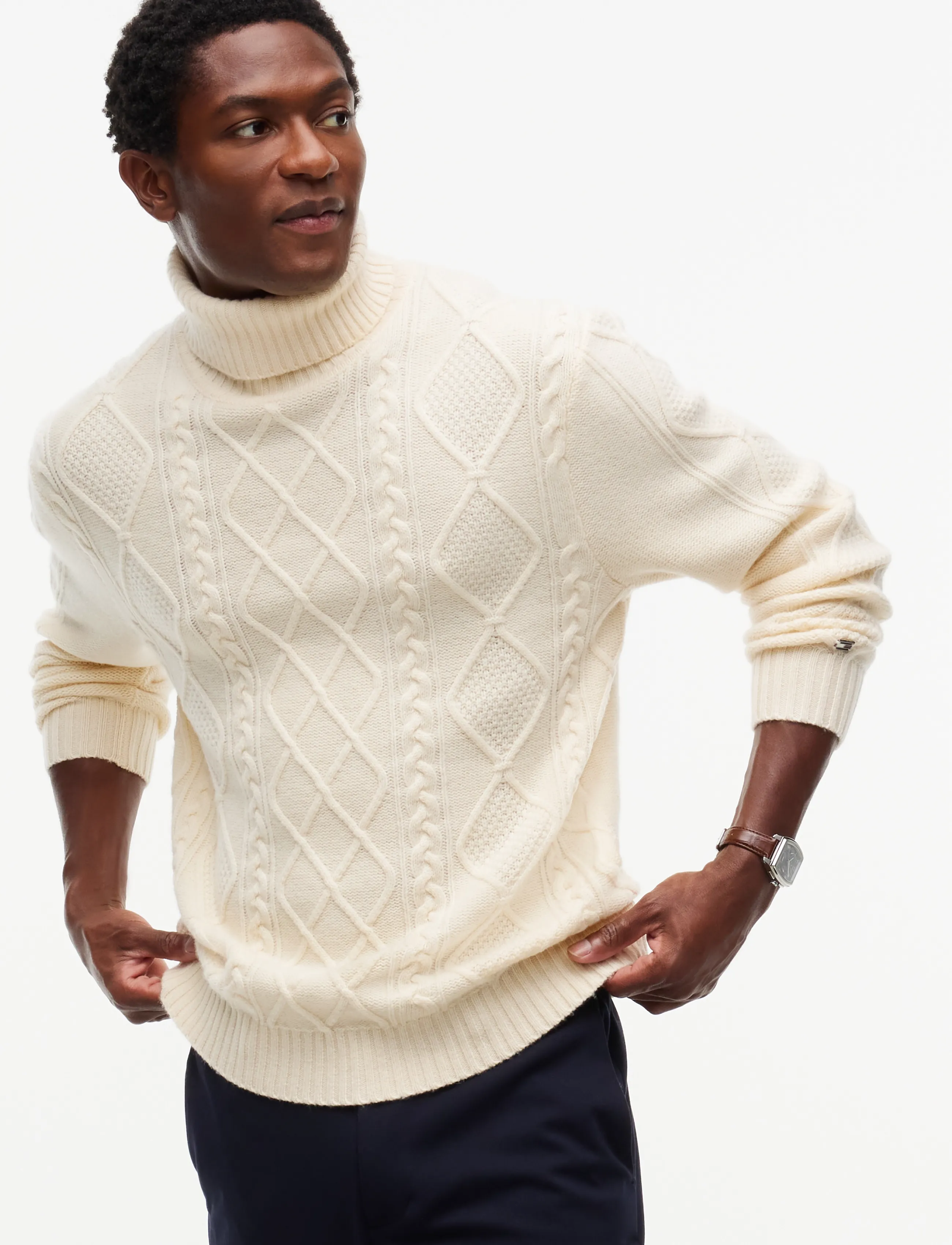 Tommy Hilfiger NY  WOOL CABLE SWEATER - Kläder - IVORY PETAL / cream