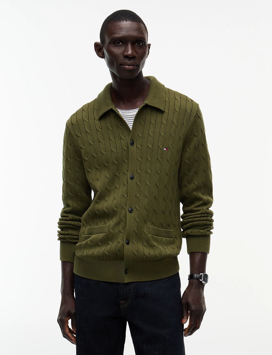 Tommy Hilfiger - CLASSIC COTTON CABLE BUTTON THRU - koftor - huntsman green - 0