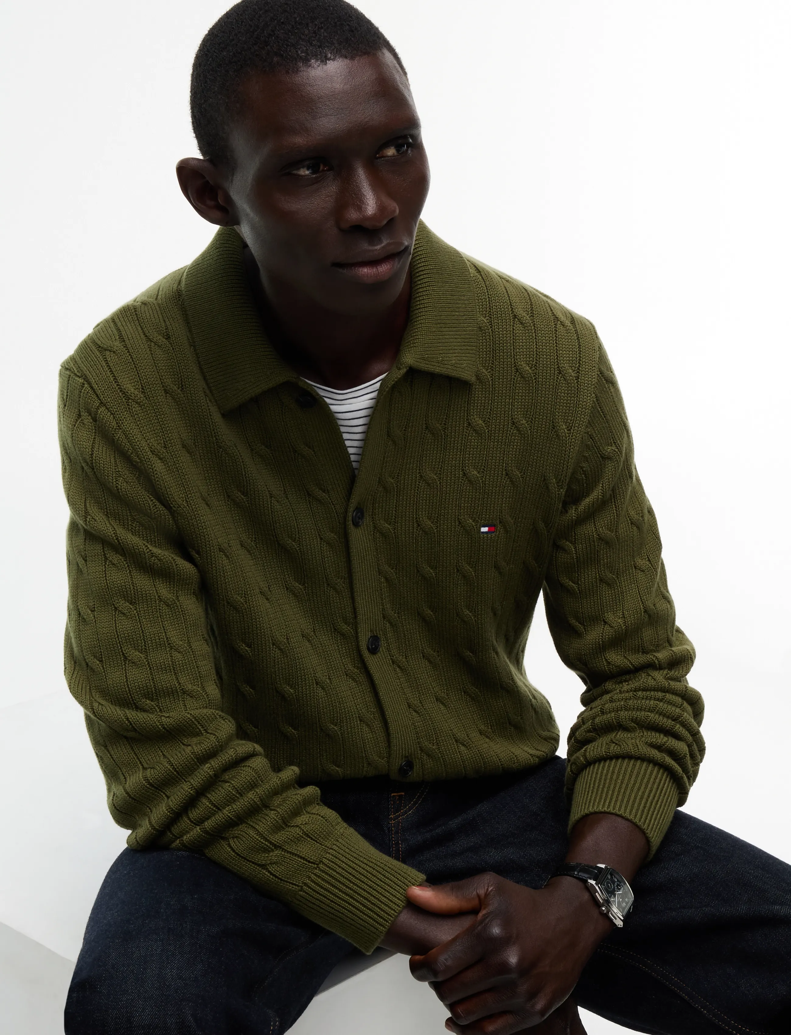 Tommy Hilfiger - CLASSIC COTTON CABLE BUTTON THRU - huntsman green - 3