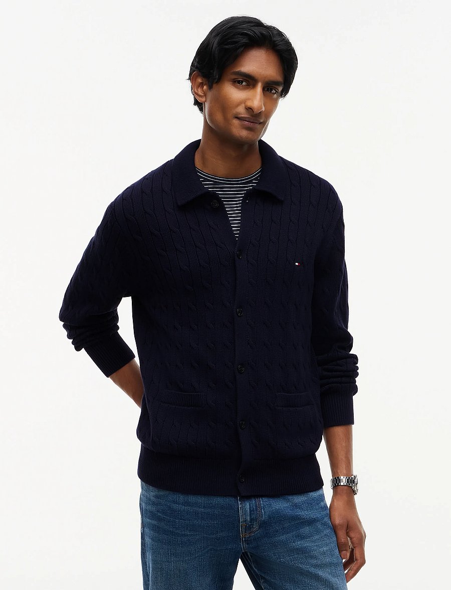 Tommy Hilfiger - CLASSIC COTTON CABLE BUTTON THRU - koftor - navy blue - 0