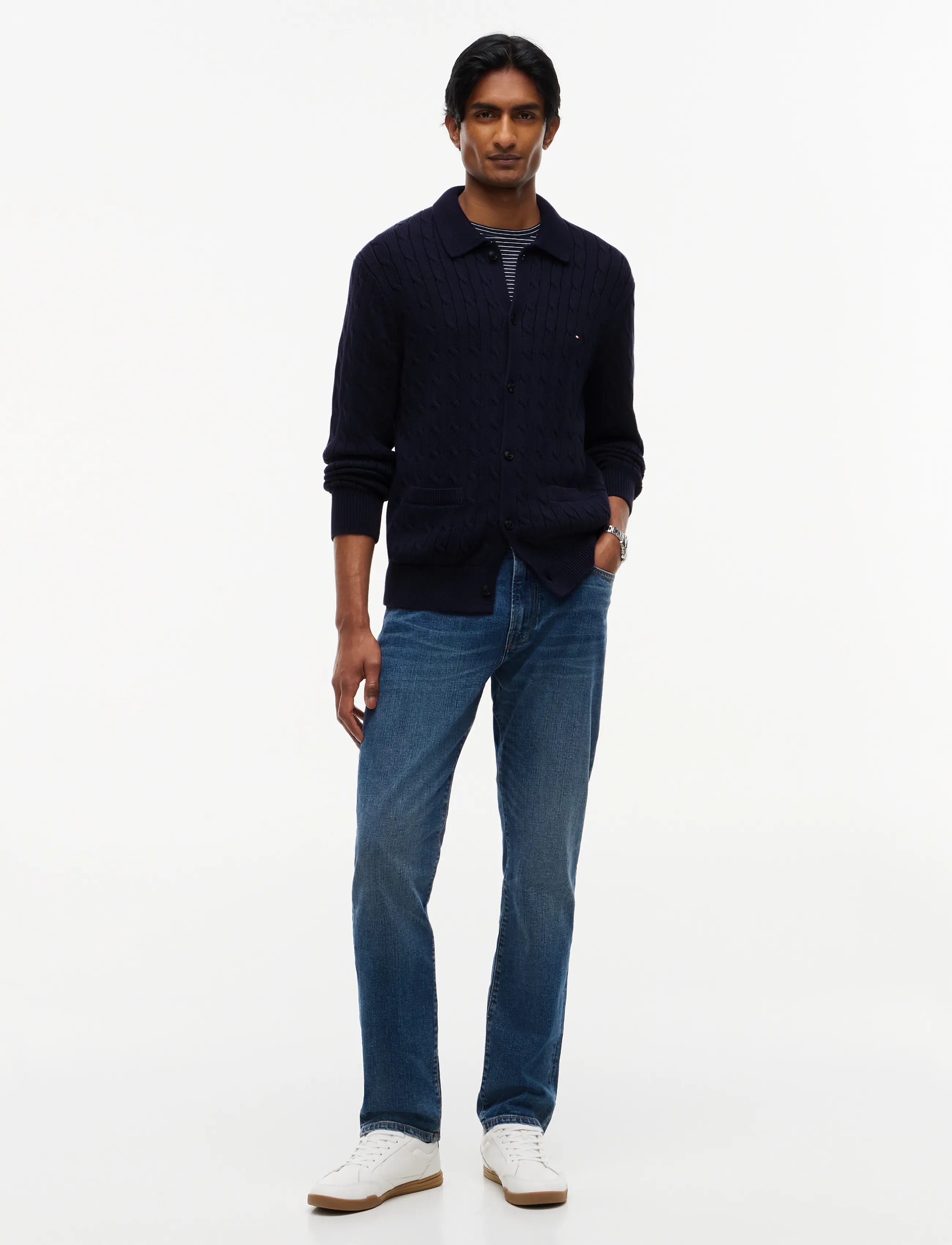 Tommy Hilfiger - CLASSIC COTTON CABLE BUTTON THRU - navy blue - 4