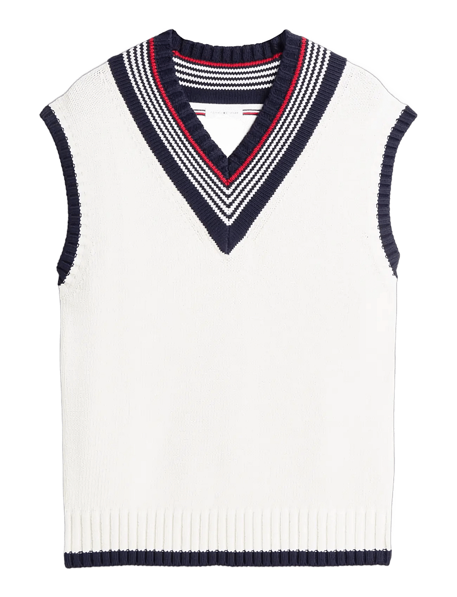 Tommy Hilfiger - RWB TIPPED CRICKET V NK VEST - knitted vests - ivory petal - 1