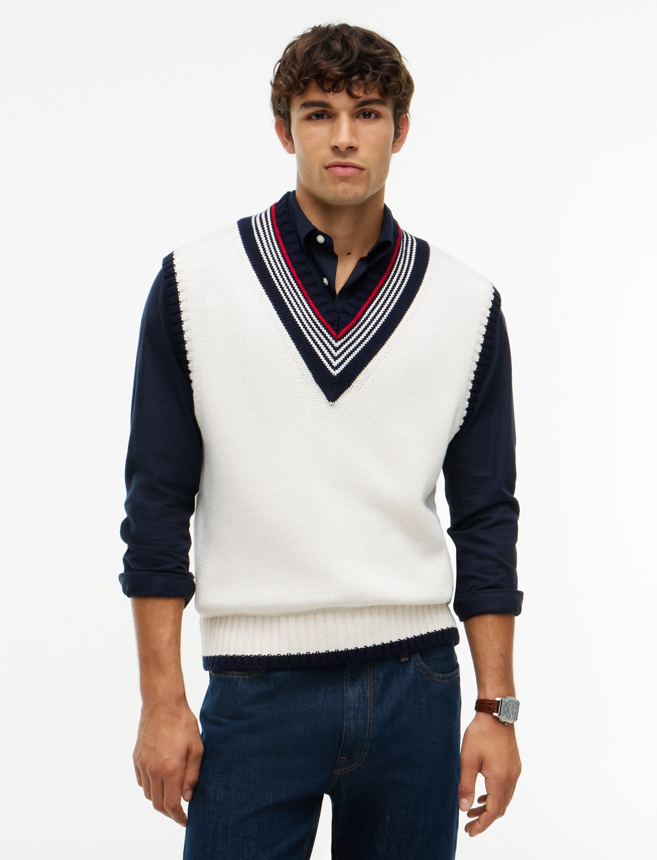 Tommy Hilfiger RWB TIPPED CRICKET V NK VEST - Tommy Hilfiger - IVORY PETAL / cream