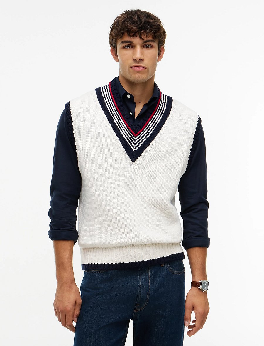 Tommy Hilfiger - RWB TIPPED CRICKET V NK VEST - knitted vests - ivory petal - 0