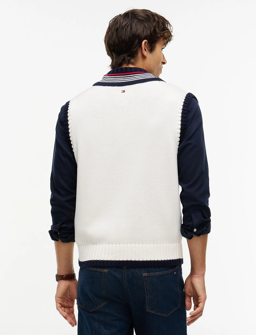 Tommy Hilfiger - RWB TIPPED CRICKET V NK VEST - knitted vests - ivory petal - 2