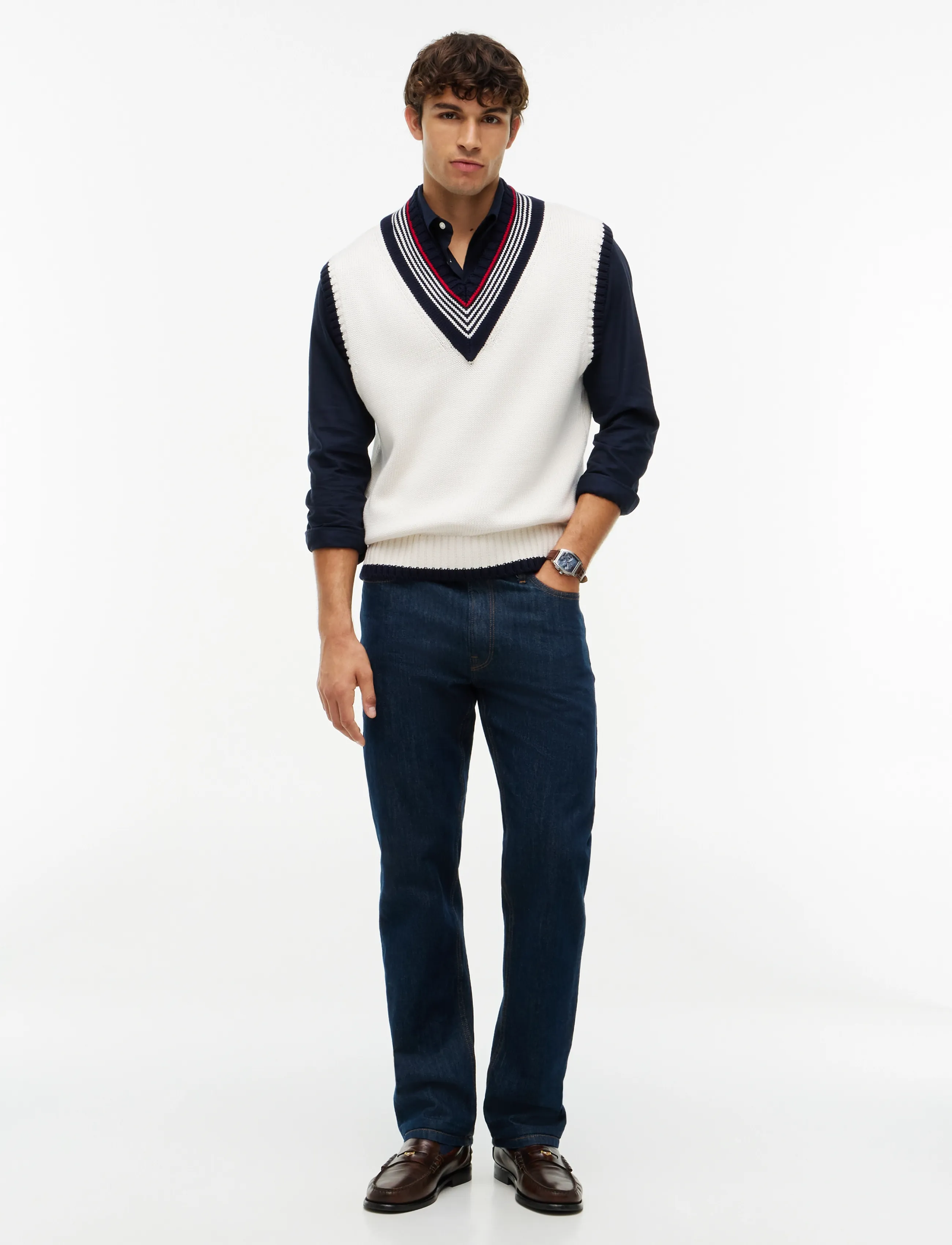 Tommy Hilfiger - RWB TIPPED CRICKET V NK VEST - ivory petal - 4