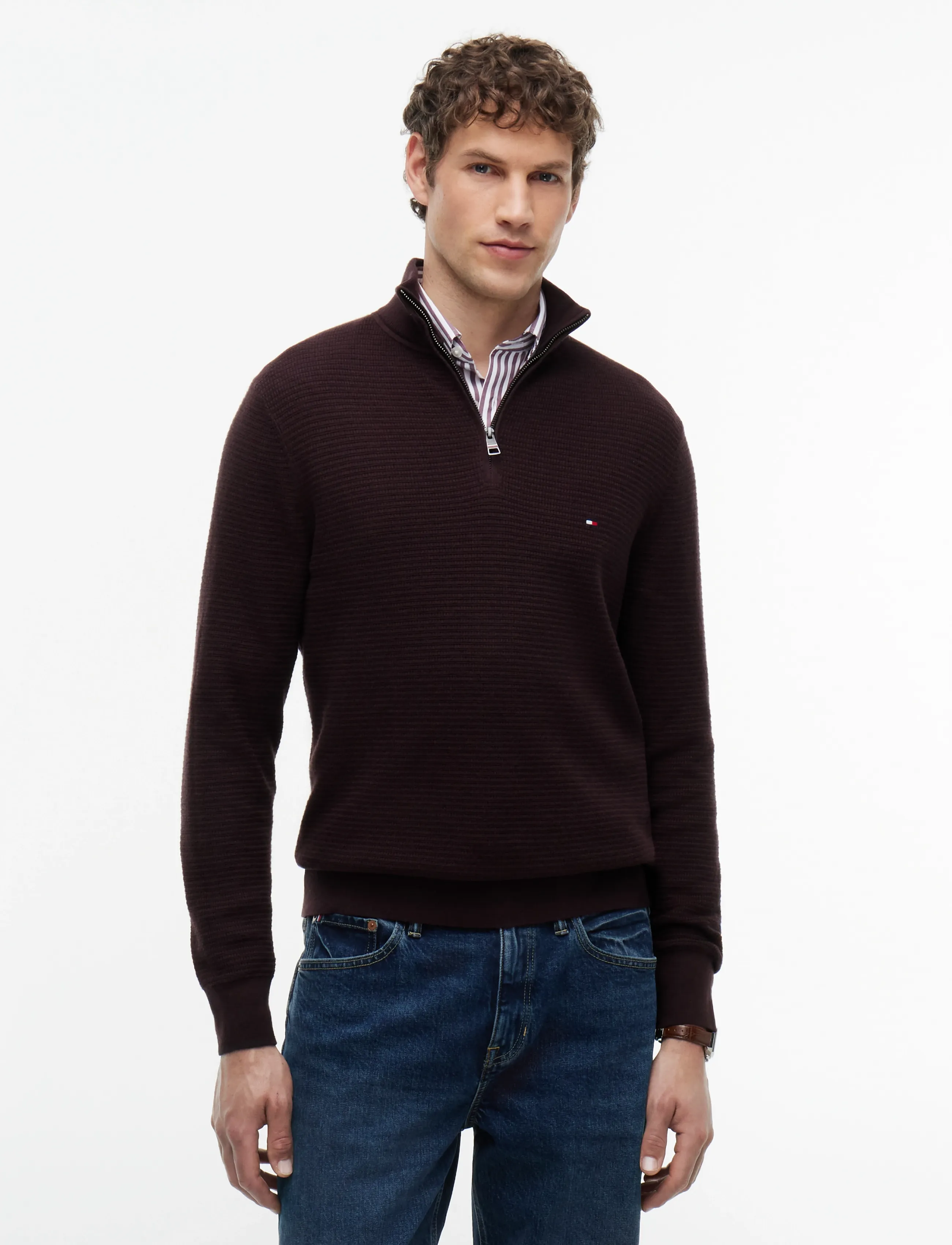 Tommy Hilfiger - PIMA CTN CASH STRUCTURE ZIP MOCK - half zip-tröjor - chocolate - 0