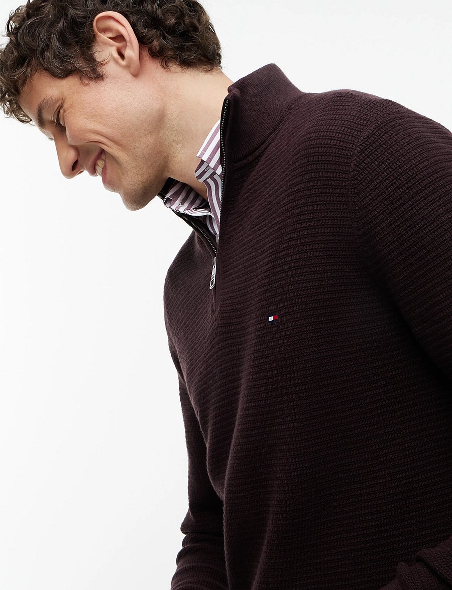 Tommy Hilfiger - PIMA CTN CASH STRUCTURE ZIP MOCK - half zip-tröjor - chocolate - 3