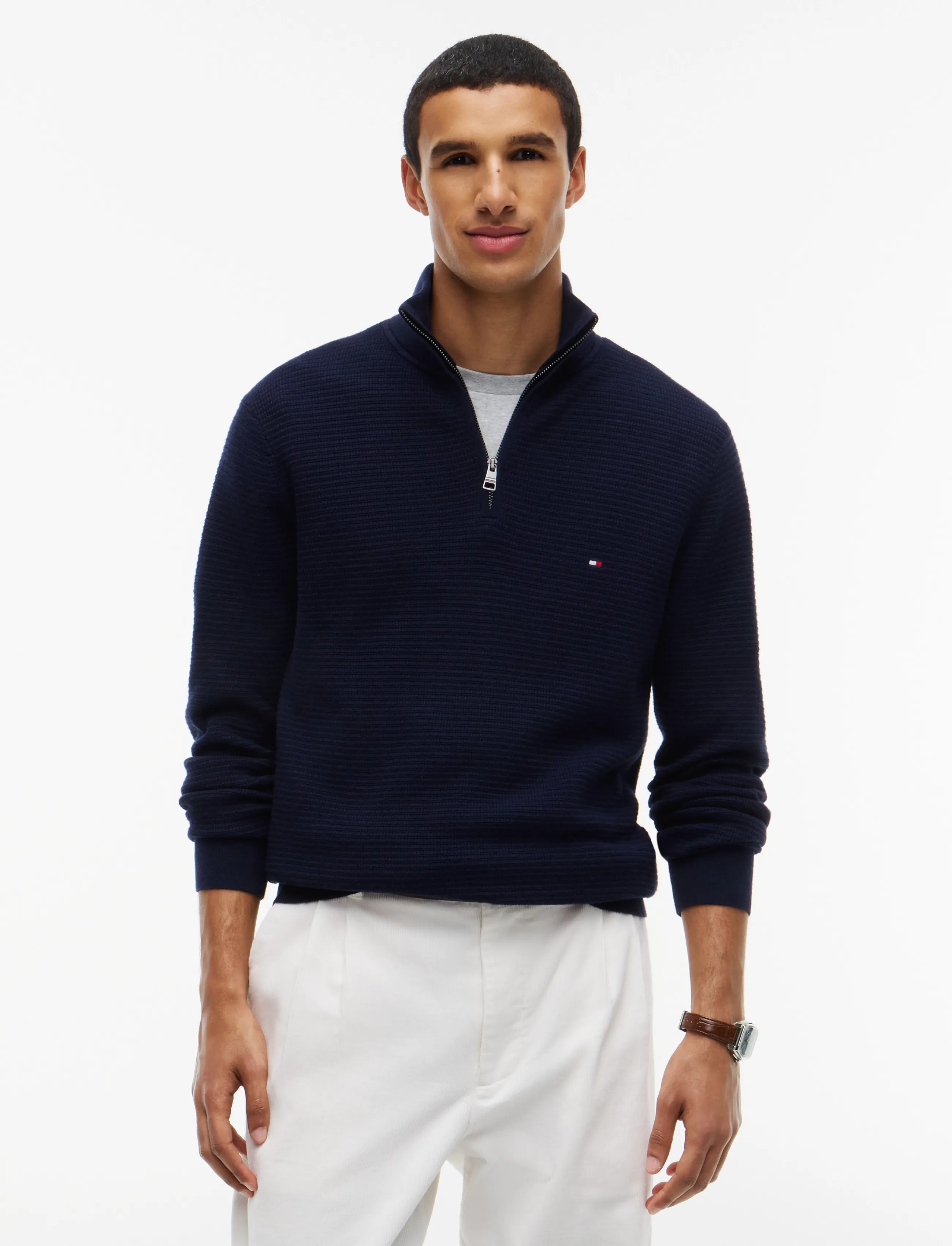 Tommy Hilfiger PIMA CTN CASH STRUCTURE ZIP MOCK - Tommy Hilfiger - NAVY BLUE / navy