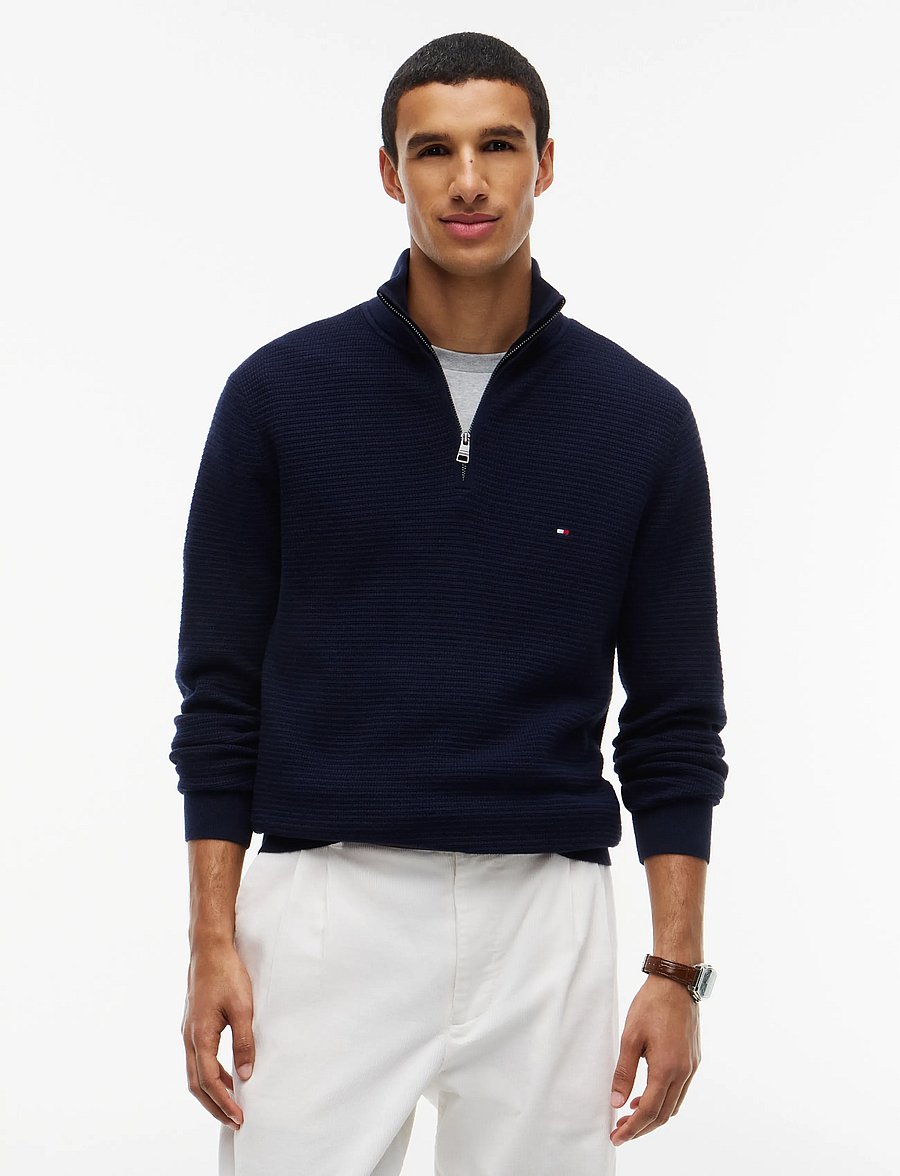 Tommy Hilfiger - PIMA CTN CASH STRUCTURE ZIP MOCK - pullover mit halbem reißverschluss - navy blue - 0