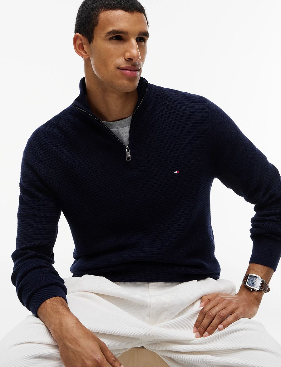 Tommy Hilfiger - PIMA CTN CASH STRUCTURE ZIP MOCK - pullover mit halbem reißverschluss - navy blue - 3