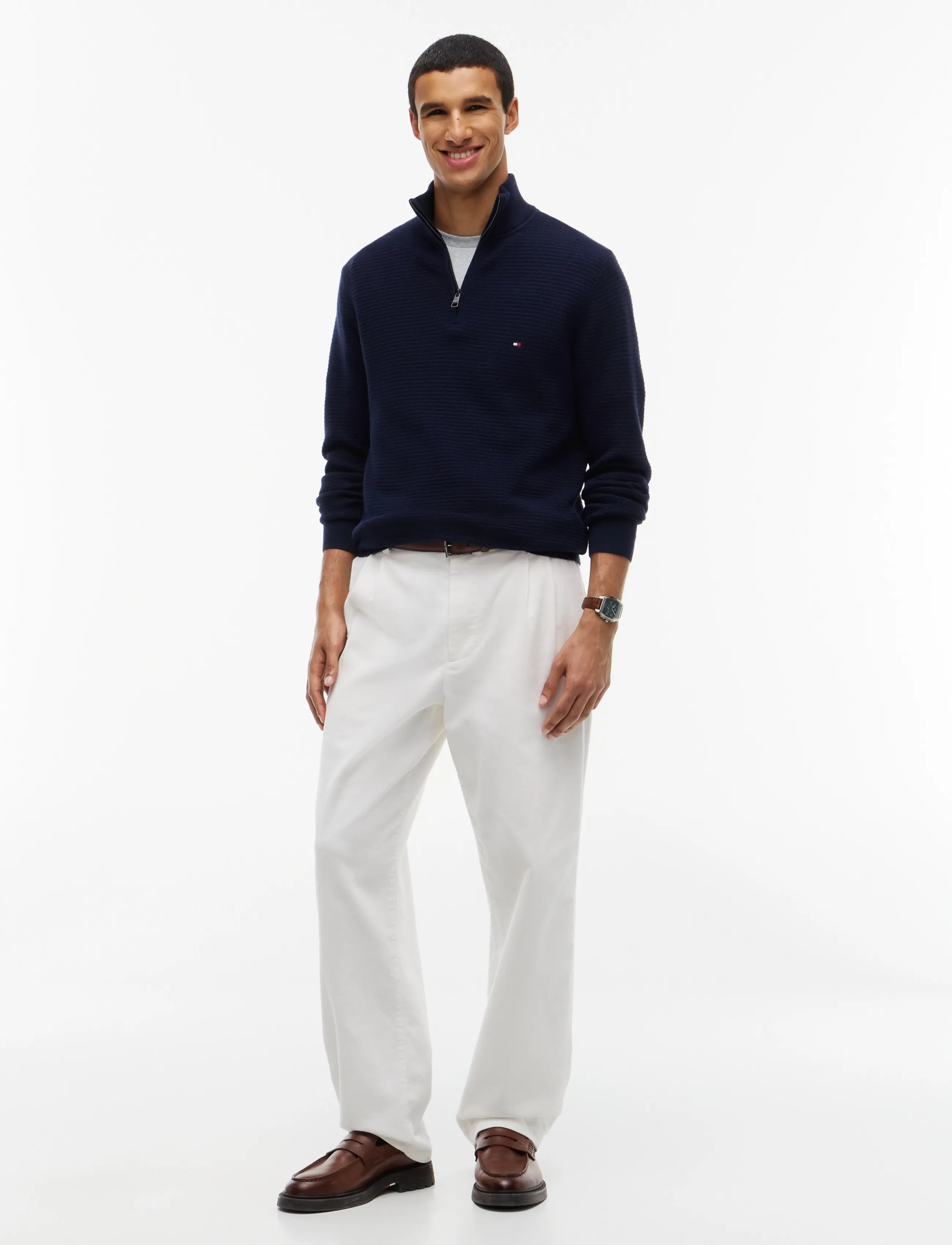 Tommy Hilfiger - PIMA CTN CASH STRUCTURE ZIP MOCK - half zip-tröjor - navy blue - 4