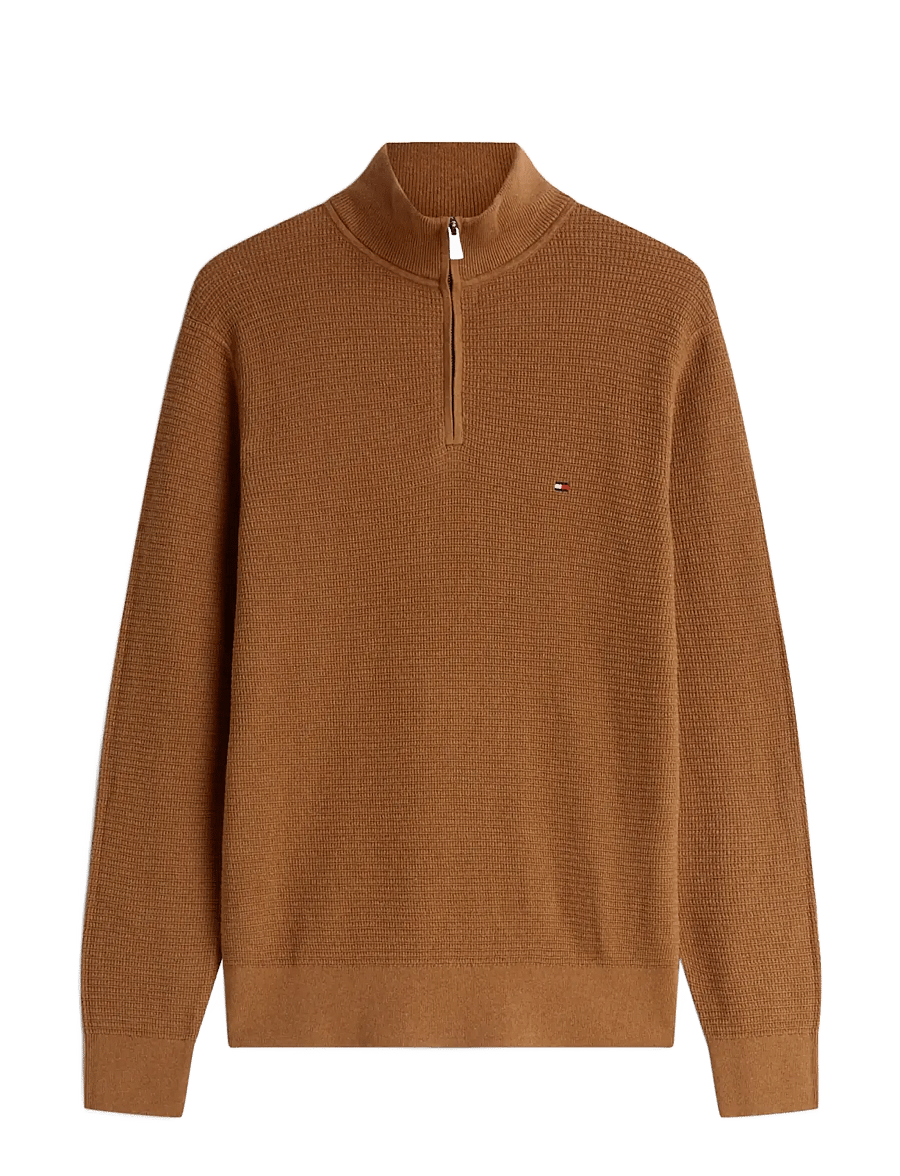 Tommy Hilfiger - PIMA CTN CASH STRUCTURE ZIP MOCK - pullover mit halbem reißverschluss - timeless tawny heather - 1