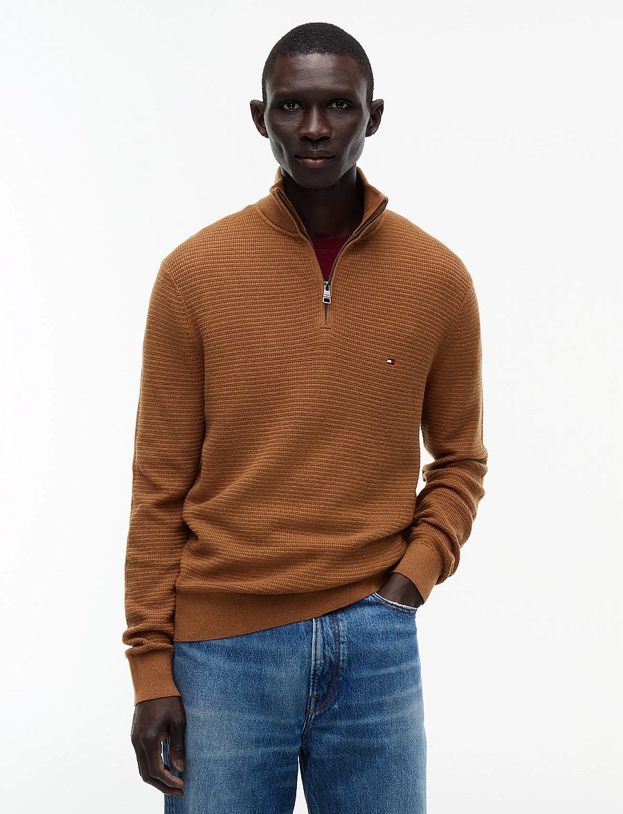 Tommy Hilfiger - PIMA CTN CASH STRUCTURE ZIP MOCK - pullover mit halbem reißverschluss - timeless tawny heather - 0