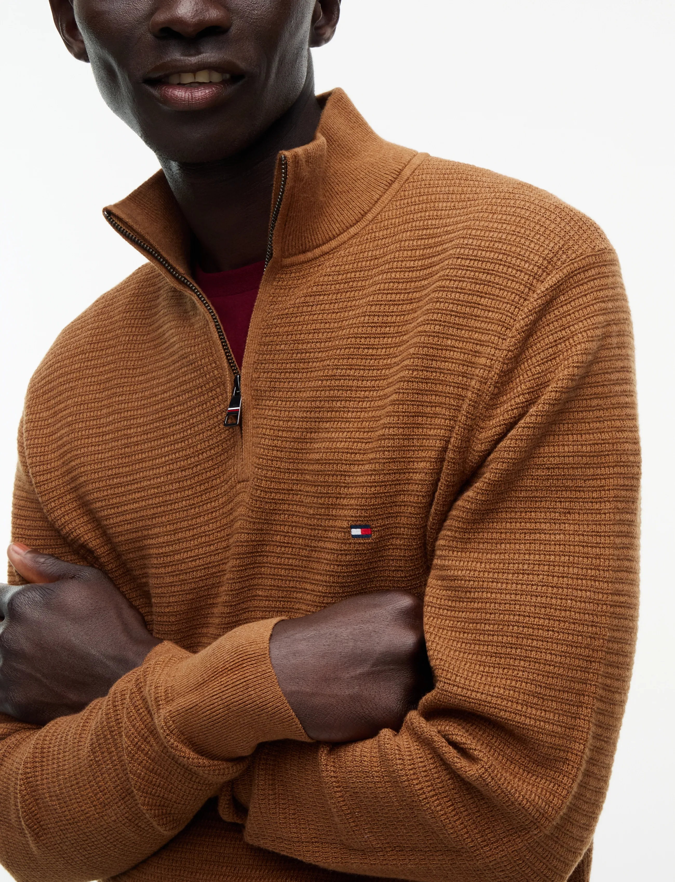 Tommy Hilfiger - PIMA CTN CASH STRUCTURE ZIP MOCK - pullover mit halbem reißverschluss - timeless tawny heather - 3